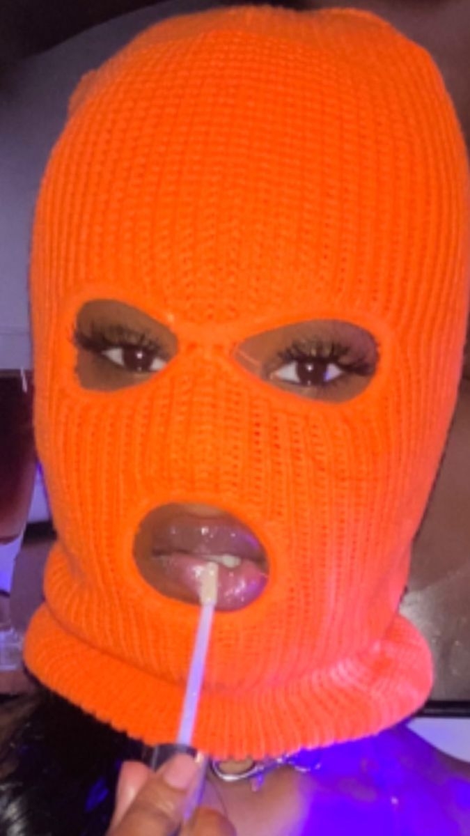 680x1200 Chyna Godiva. Orange ski mask girl aesthetic, Ski mask, Gangster girl, Phone