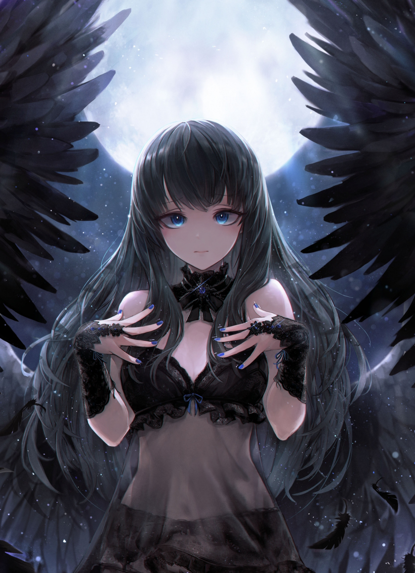 840x1160 Download black angel, cute, anime girl, art  wallpaper, iphone iphone 4s, ipod touch,  HD image, background, 15859, Phone