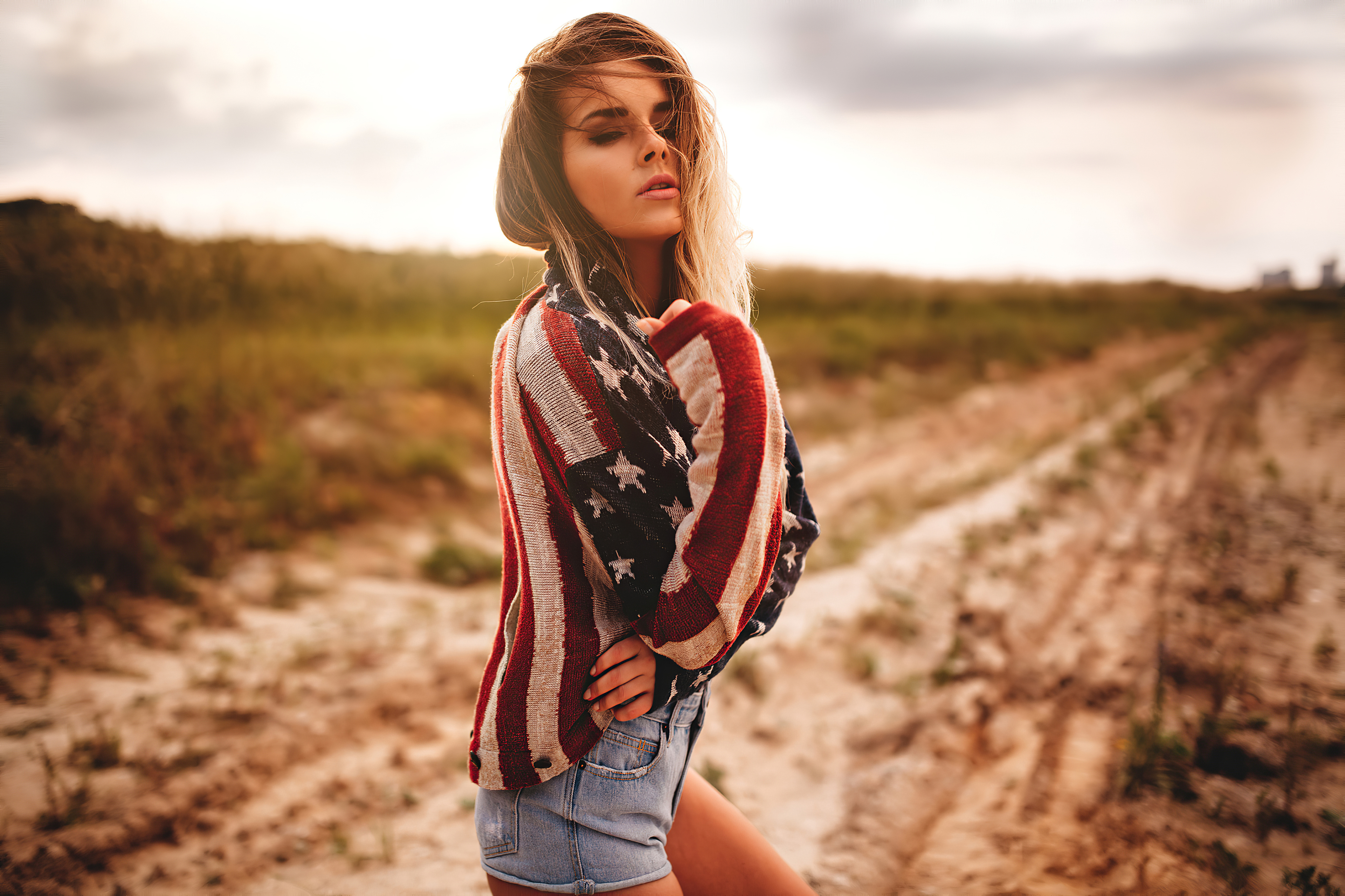 3840x2560 Girl Usa Flag Sweater 4k, HD Girls, 4k Wallpaper, Image, Background, Photo and Picture, Desktop