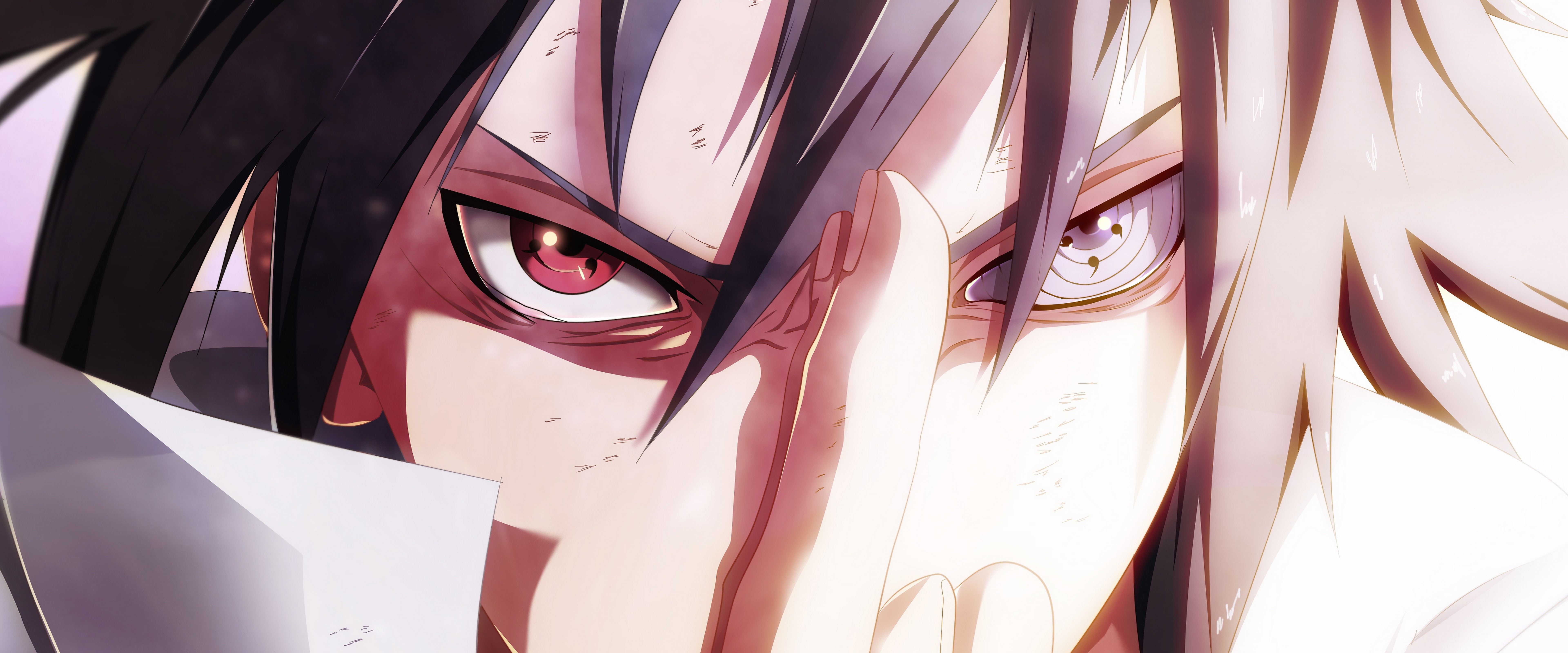 7680x3200 Sasuke Uchiha Sharingan Rinnegan 4K Wallpaper, Dual Screen