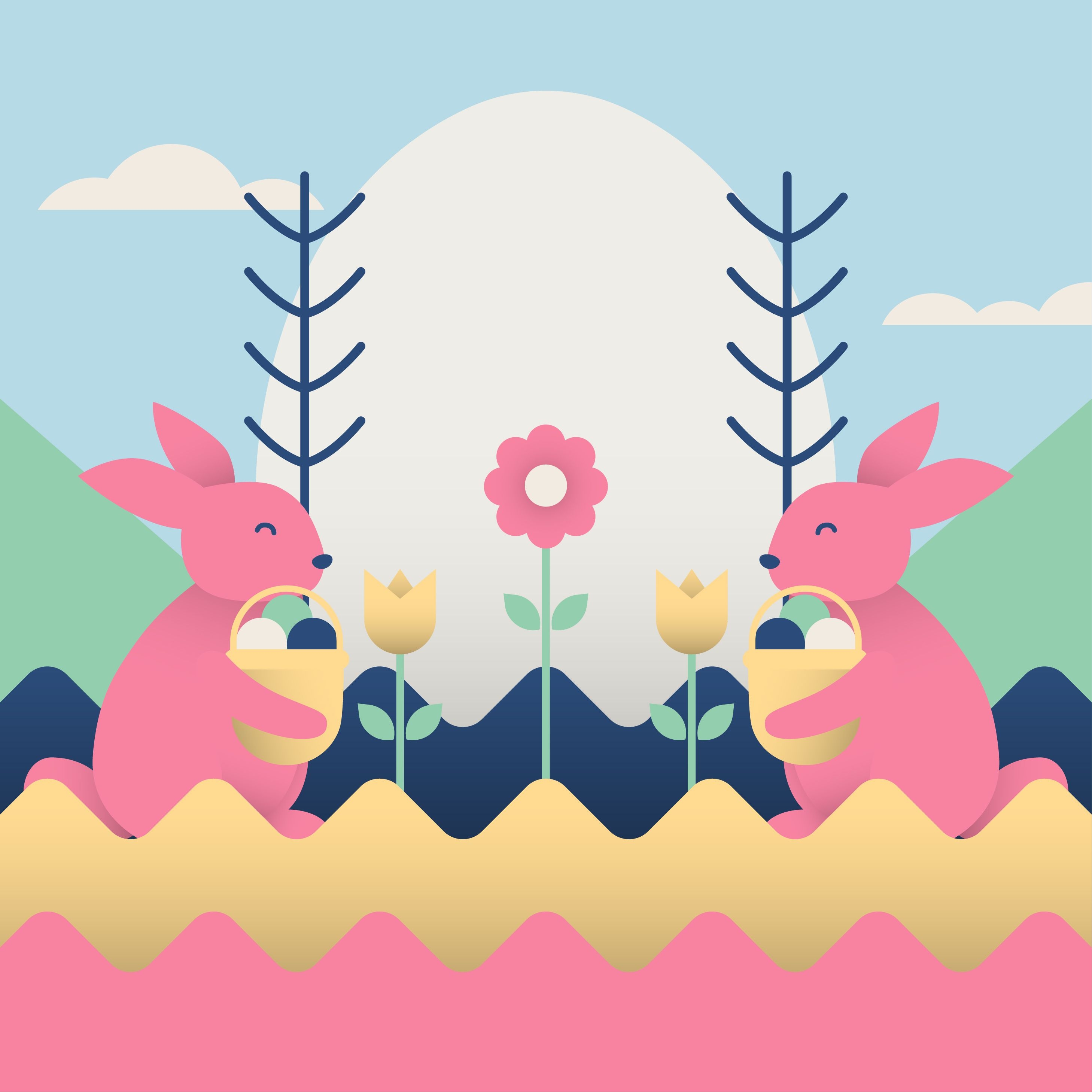 2920x2920 Easter Wallpaper with Pink Bunnies Free Vectors, Phone