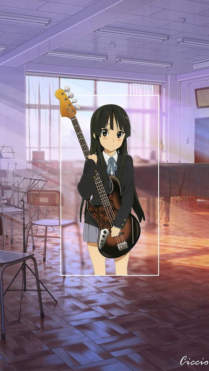 730x1300 HD wallpaper: anime, 88 Girl, anime girls, guitar, dark eyes, musical instrument, Phone