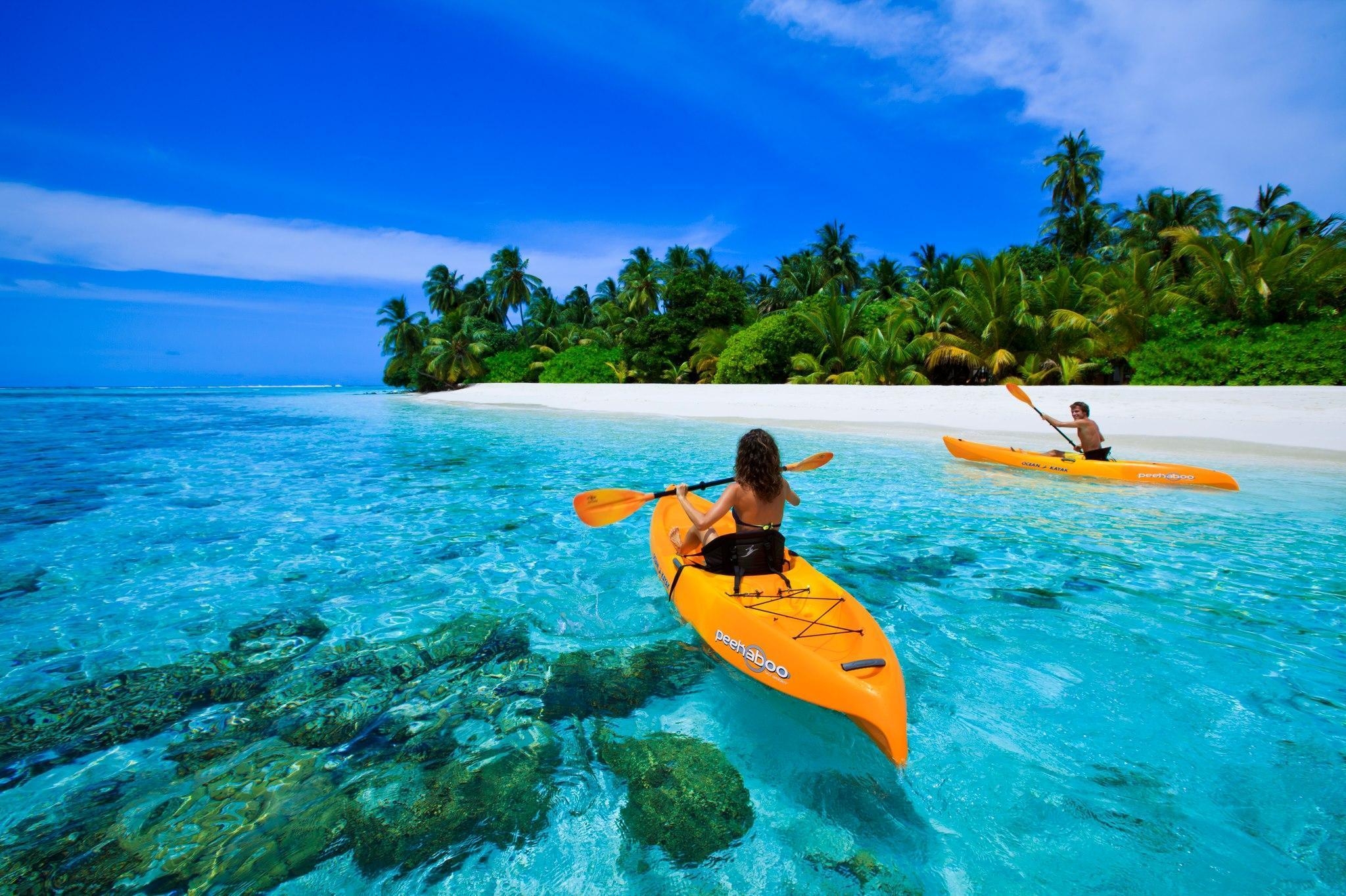 2050x1370 Canoe On Blue Lagoon In Maldives HD desktop wallpaper, Widescreen, Desktop