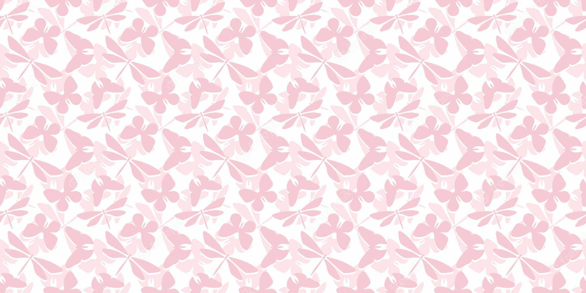 2000x1000 Premium Vector. Pink butterfly and dragonfly seamless pattern background, Dual Screen