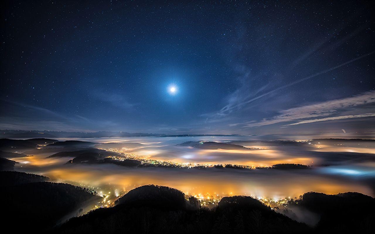 1280x800 Wallpaper Zurich Switzerland Nature Sky Moon Landscape photography, Desktop