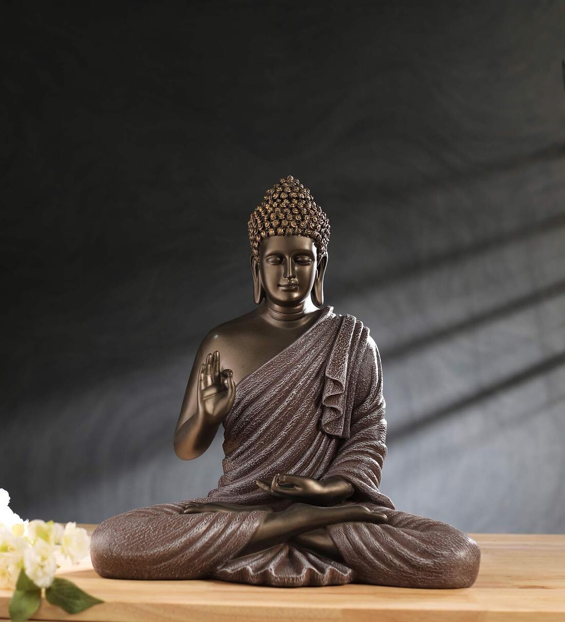 1100x1210 Buy Polyresin Grey & Bronze Blessing Buddha 15 Inch By Tansha Quo Online Idols, Phone