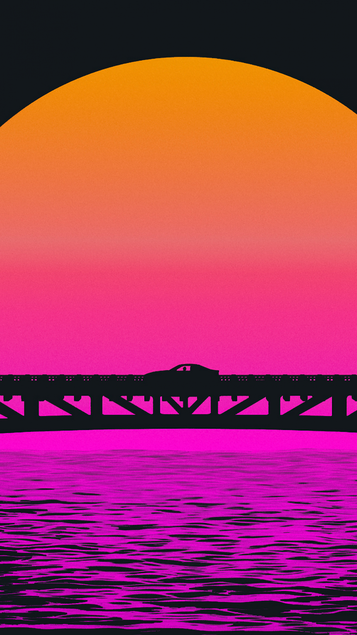 1440x2560 Wallpaper Outrun, Silhouette, Neon, Retro, 4K, Creative Graphics, Phone