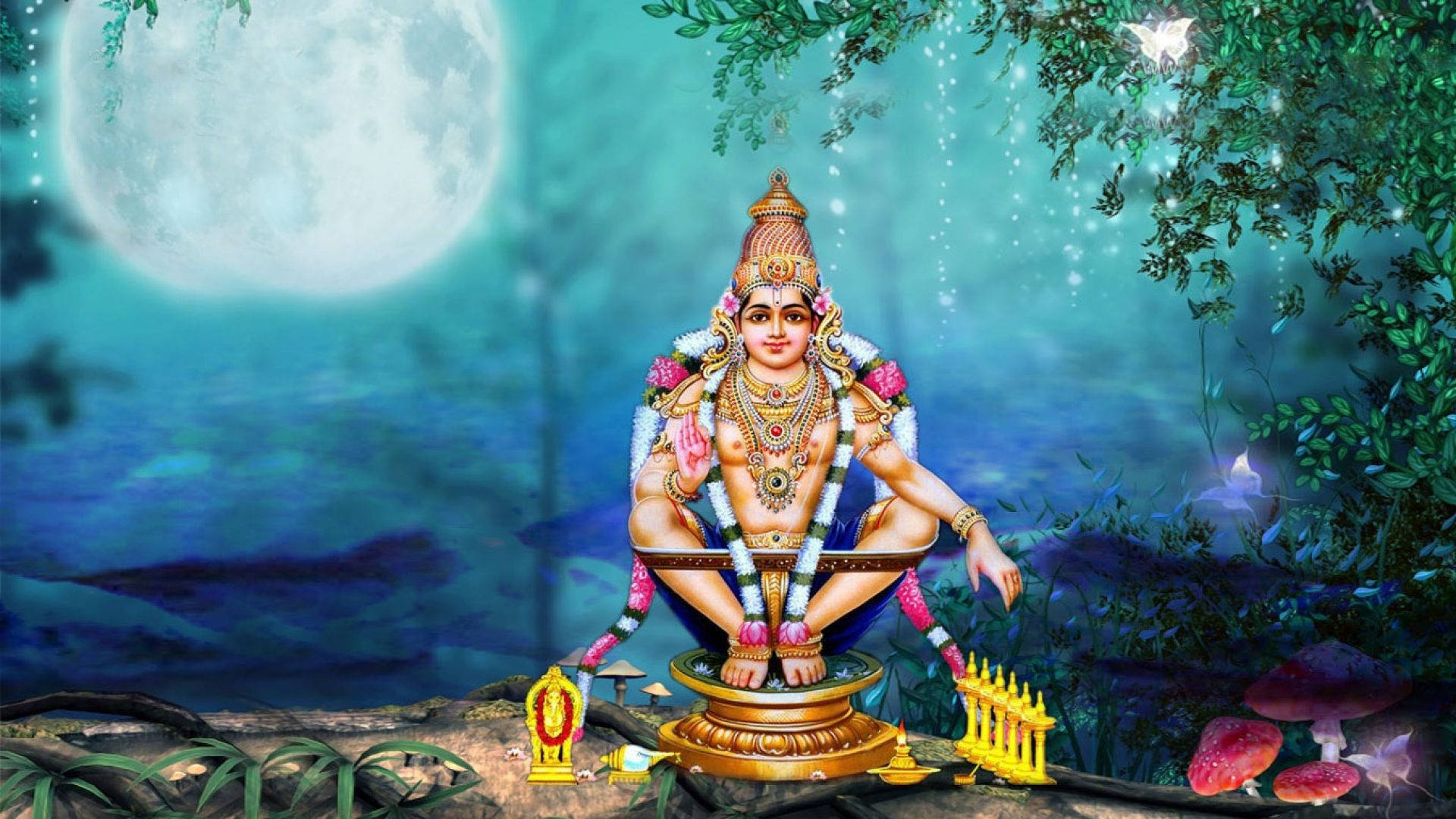 1920x1080 Download Lord Ayyappa In Forest At Night Wallpaper, Desktop