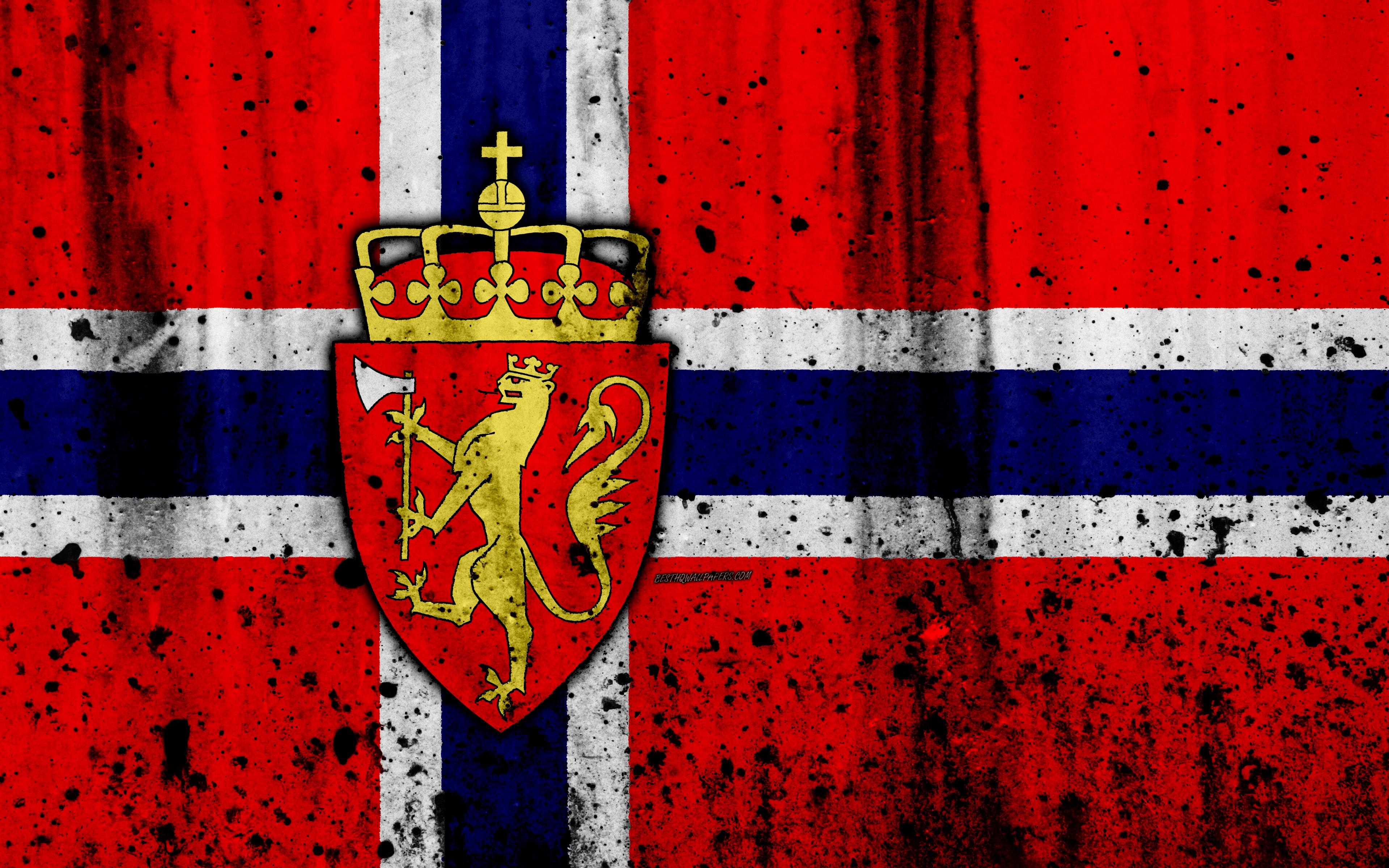 3840x2400 Download wallpaper Norwegian flag, 4k, grunge, flag of Norway, Desktop