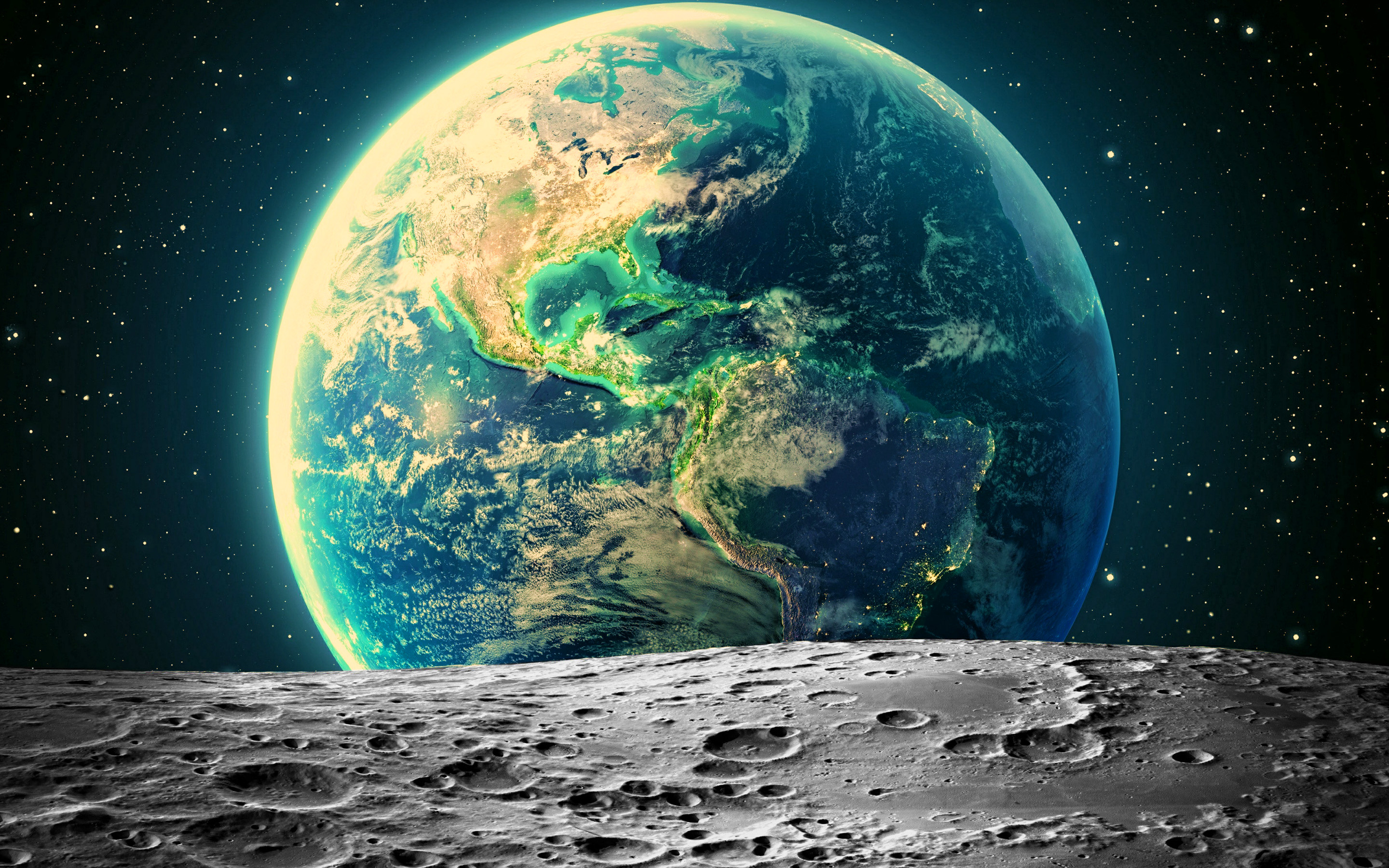 2880x1800 Download Wallpaper 4k, 3D Earth, Stars, Earth From Moon, Galaxy, Earth, Digital Art, North America From Space, Sci Fi, Universe, NASA, South America From Space, Planets, Earth From Space For Desktop With Resolution, Desktop