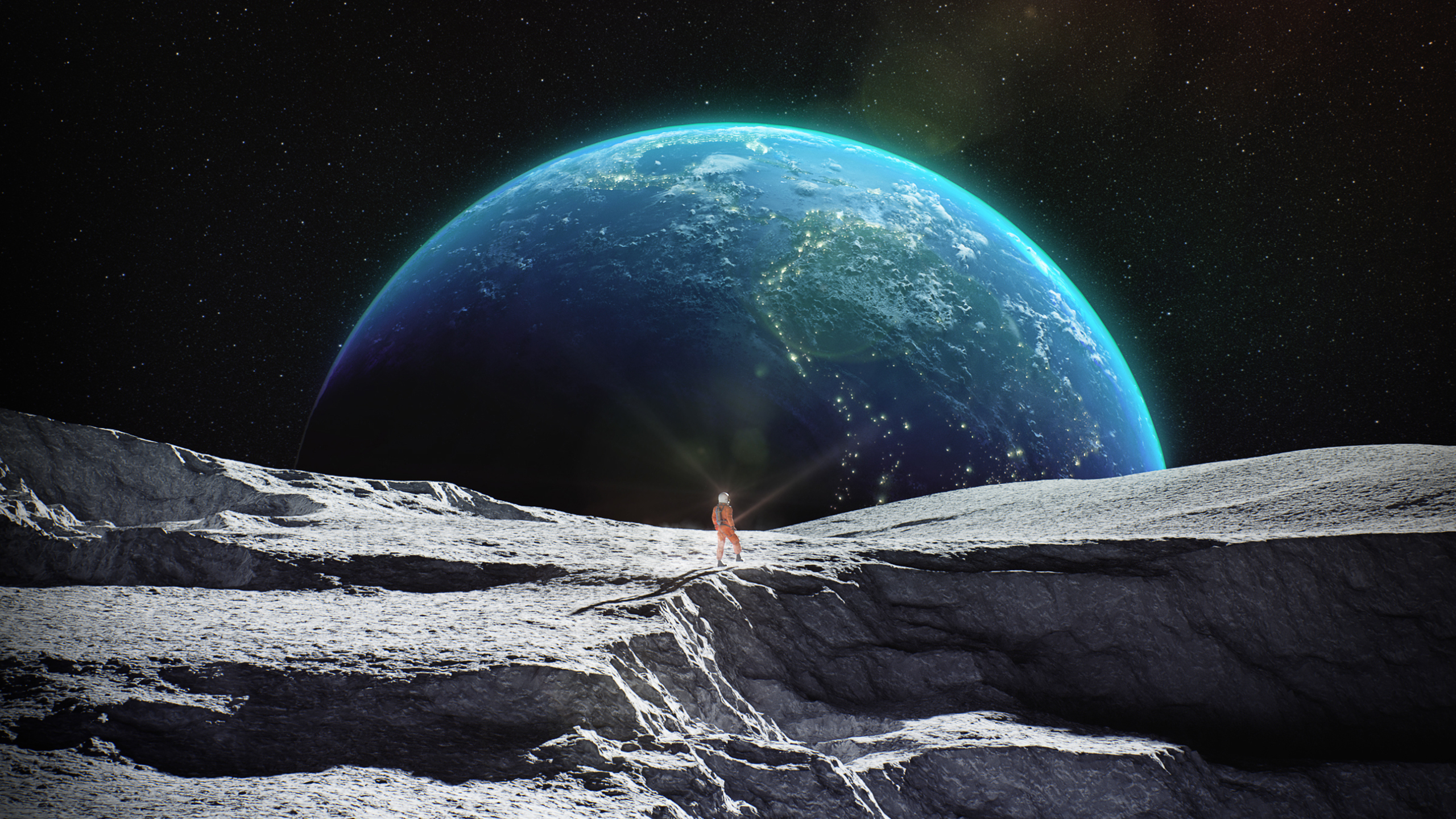 2560x1440 Astronaut Planet Rise Wallpaper:, Desktop