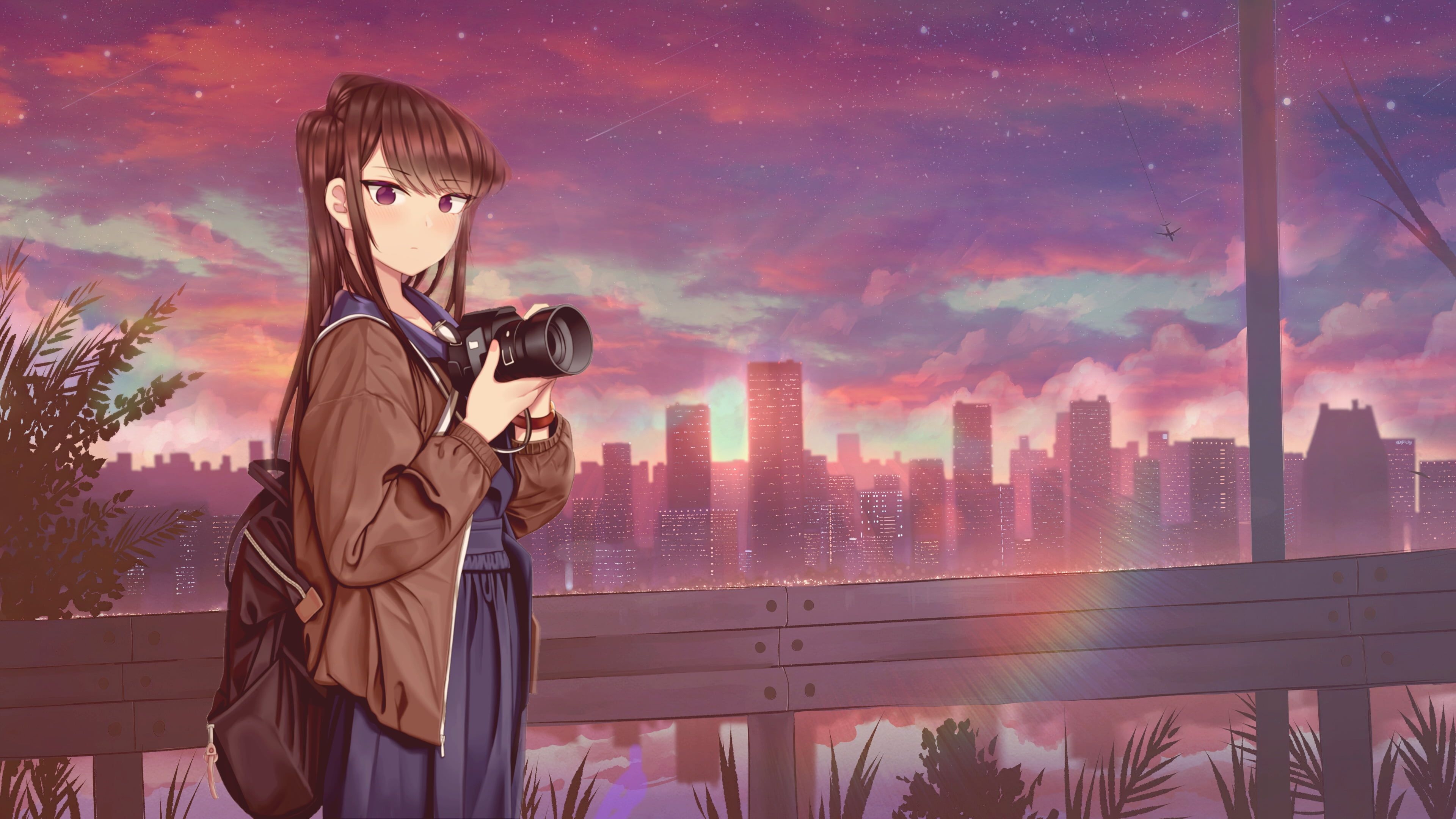 3840x2160 Komi San Wa, Comyushou Desu. #camera #outdoors #bag #sunset #bridge #cityscape K #wallpaper #hdwallpaper #deskto. Wallpaper Dekstop, Sunset Wallpaper, Cityscape, Desktop