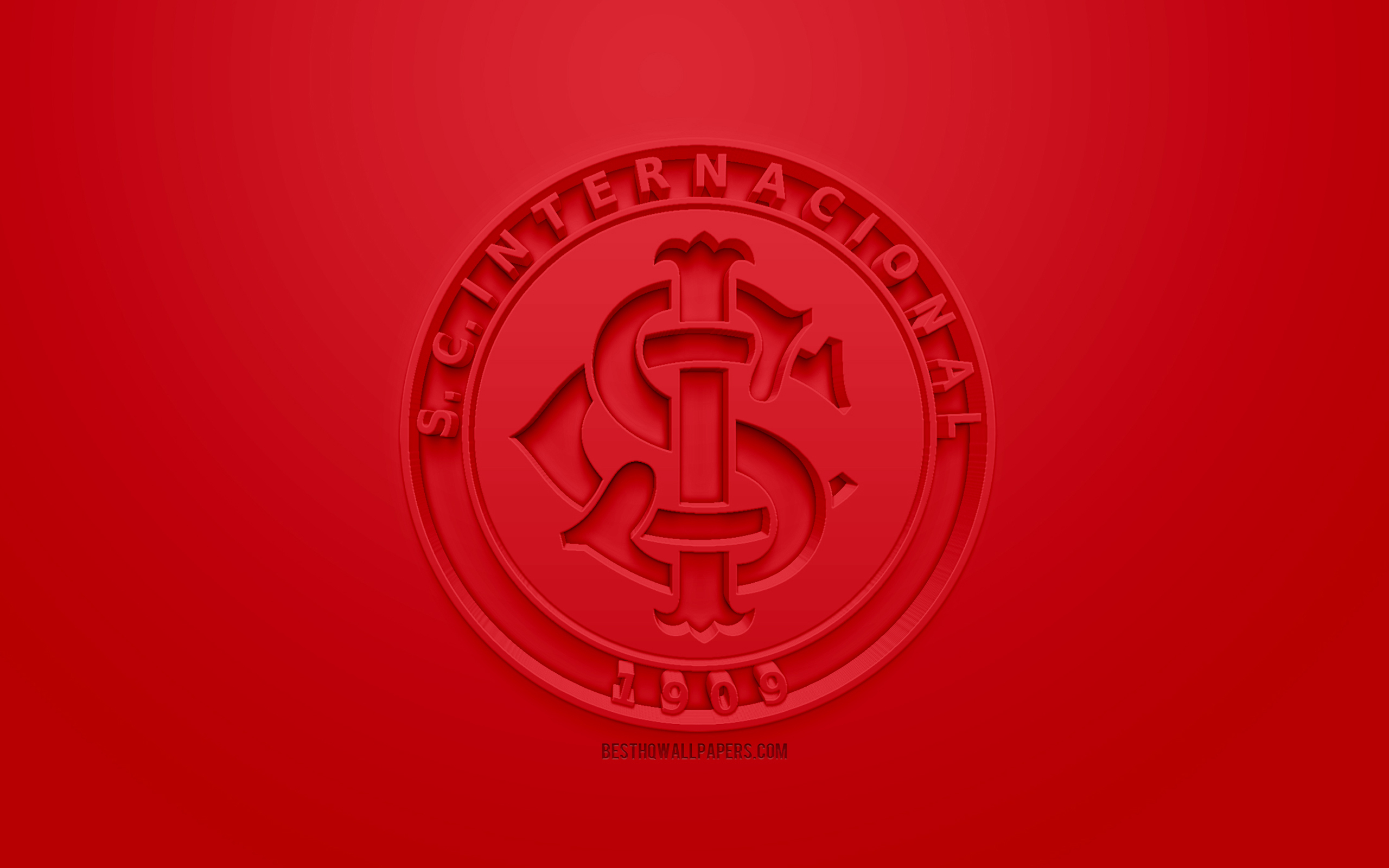 2560x1600 Download wallpaper Internacional SC, Inter RS, creative 3D logo, red background, 3D emblem, Brazilian football club, Serie A, Porto Alegre, Brazil, 3D art, football, stylish 3D logo, Sport Club Internacional for desktop, Desktop