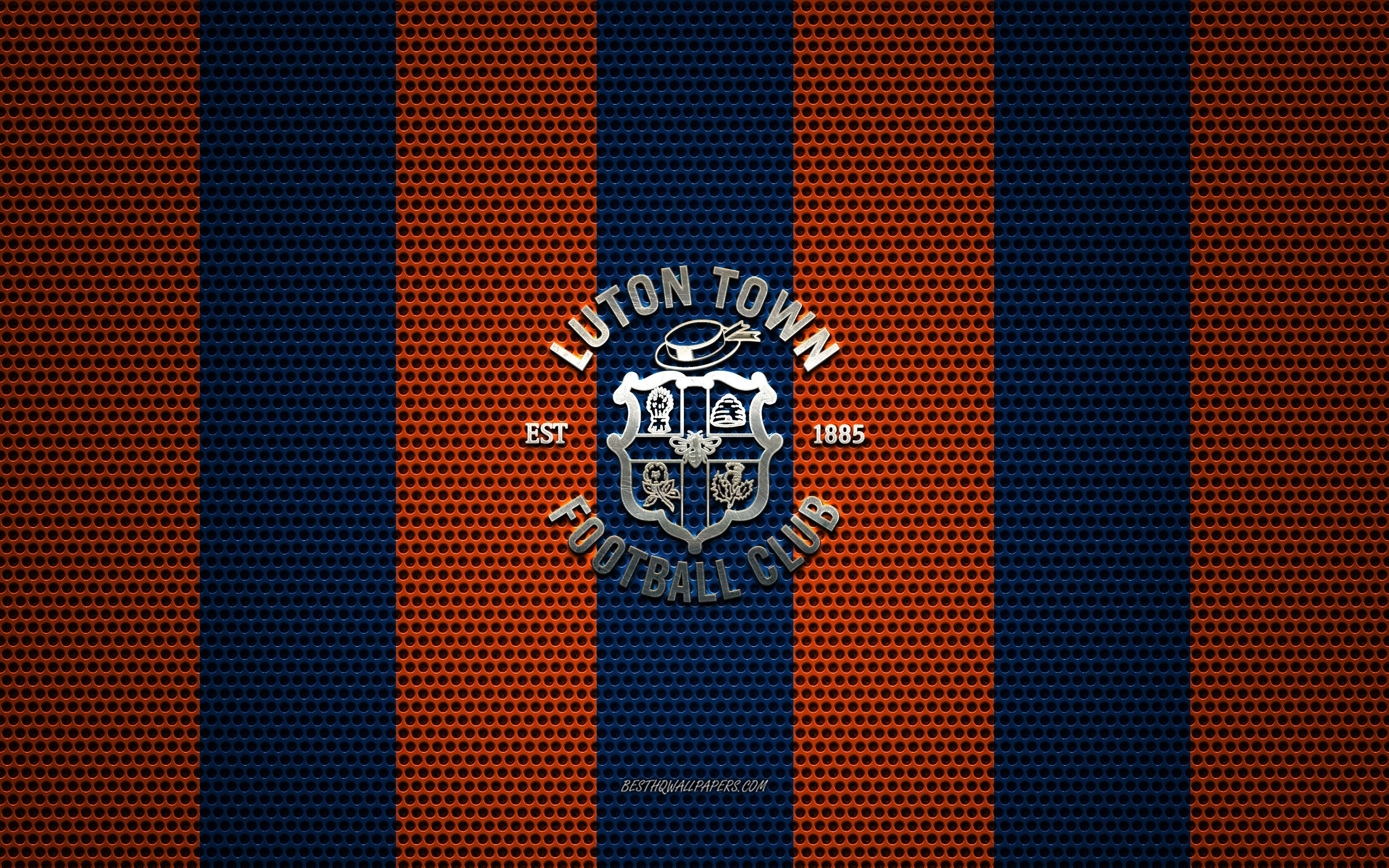 2880x1800 Download Wallpaper Luton Town FC Logo, English Football Club, Metal Emblem, Orange Black Metal Mesh Background, Luton Town FC, EFL Championship, Luton, Bedfordshire, England, Football For Desktop With Resolution. High Quality HD, Desktop