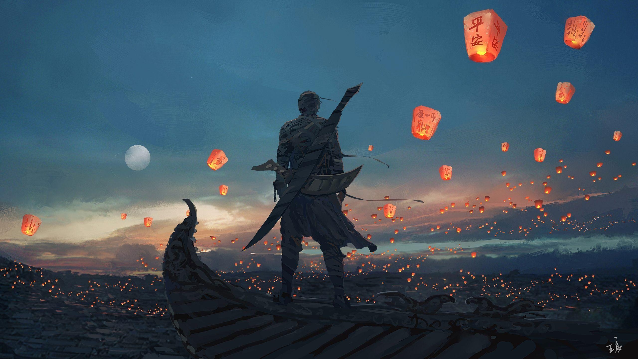 2560x1440 Sky Lanterns Art Wallpaper for desktop & mobile in high resolution, Desktop