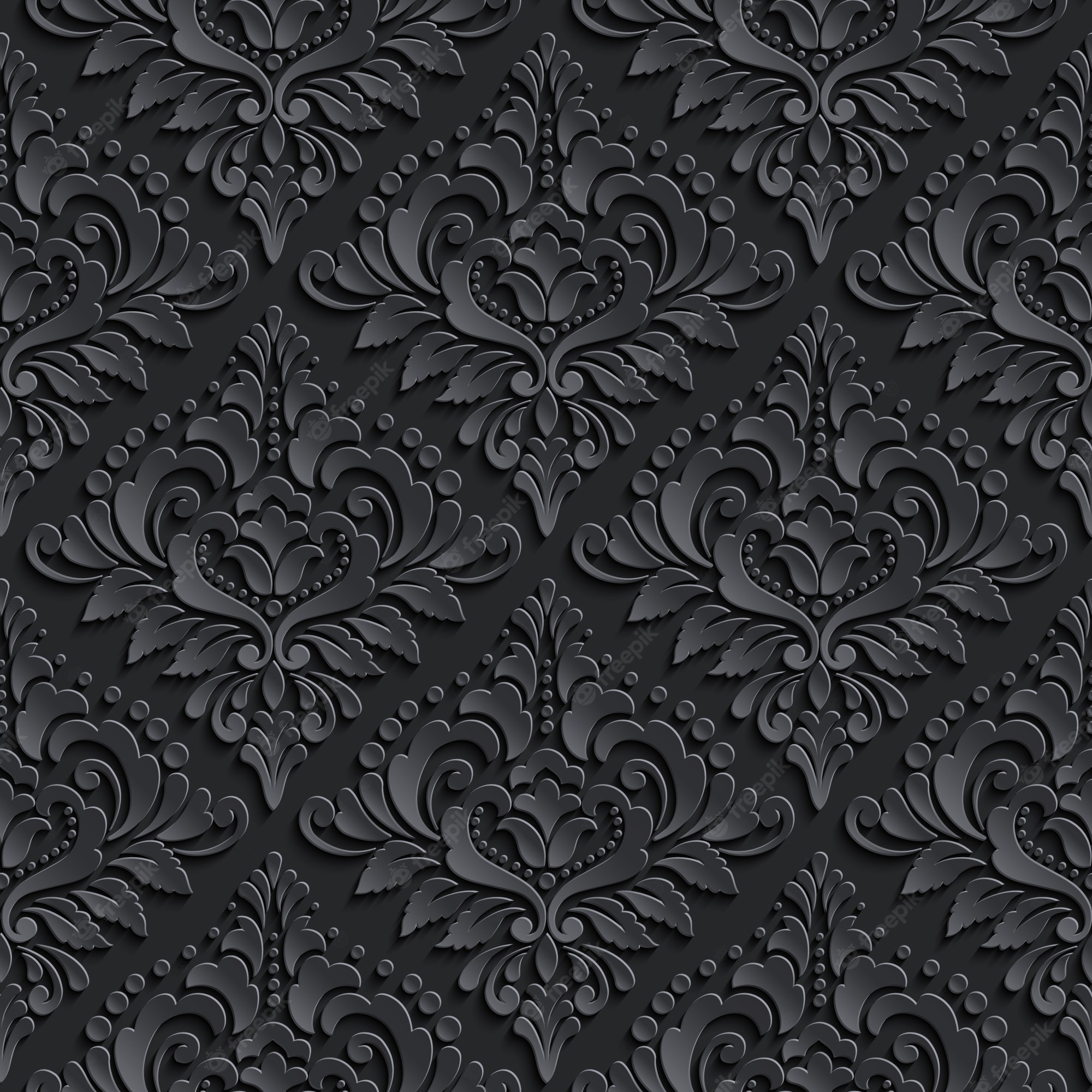 2000x2000 Free Vector. Dark damask seamless pattern background. elegant luxury texture for wallpaper, Phone