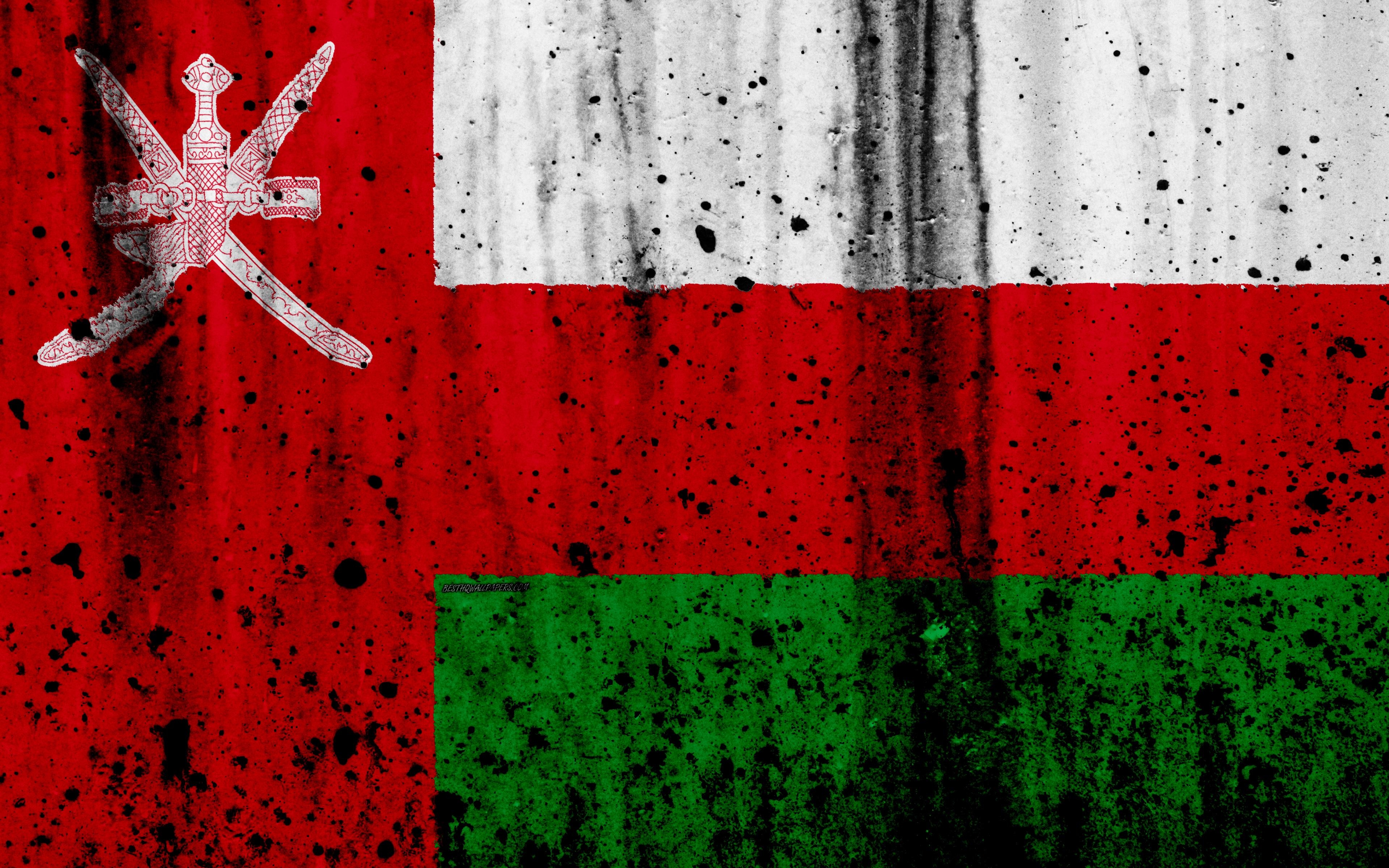 3840x2400 Download wallpaper Omani flag, 4k, grunge, flag of Oman, Asia, Oman, Desktop