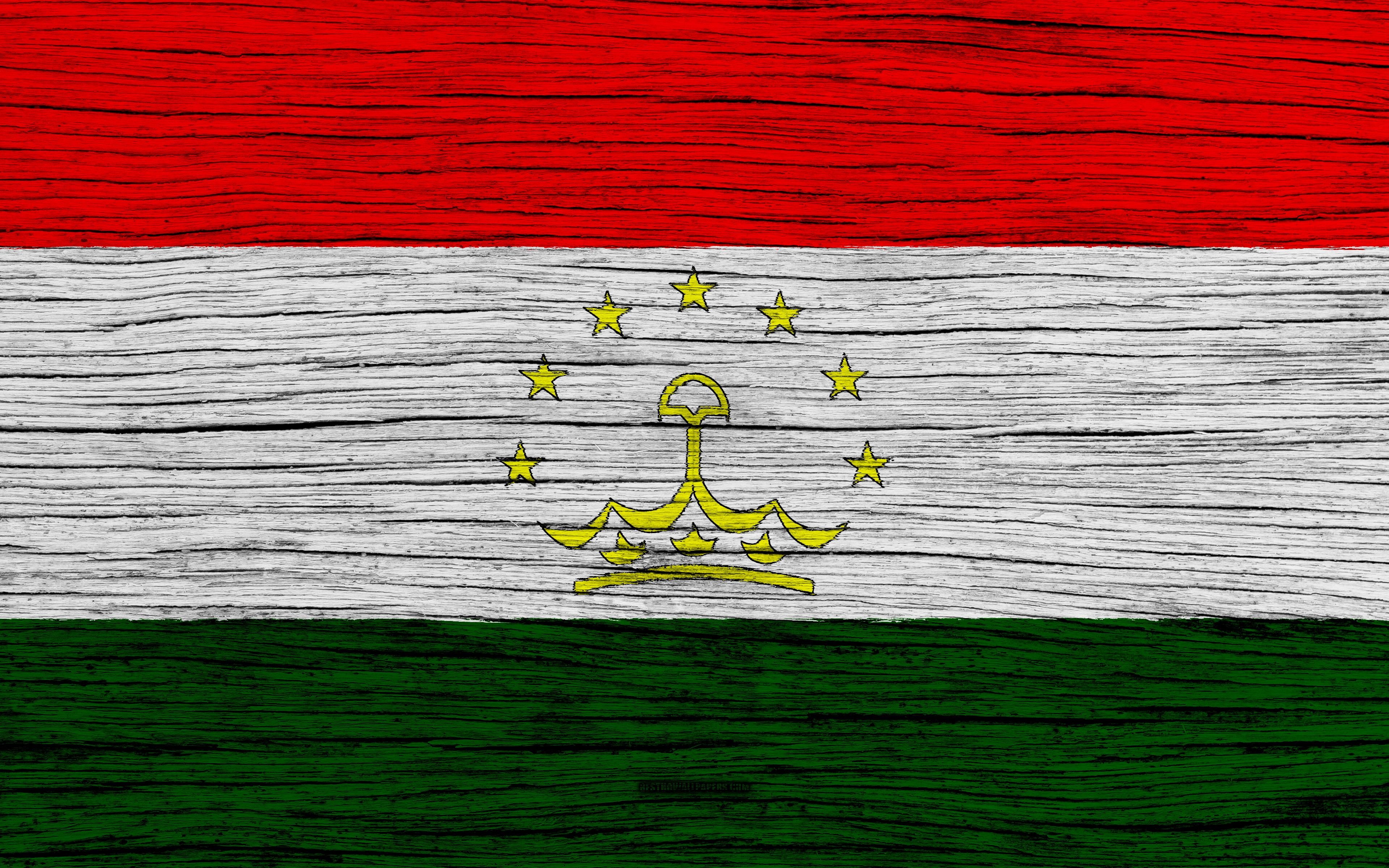 3840x2400 Download wallpaper Flag of Tajikistan, 4k, Asia, wooden texture, Desktop