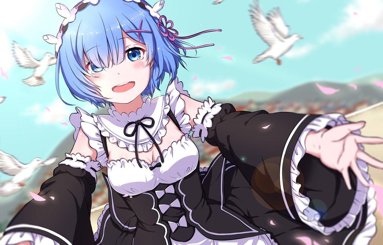 1340x850 Wallpaper girl, joy, tears, anime, the maid, art, Rem, Re: Zero kara, Desktop