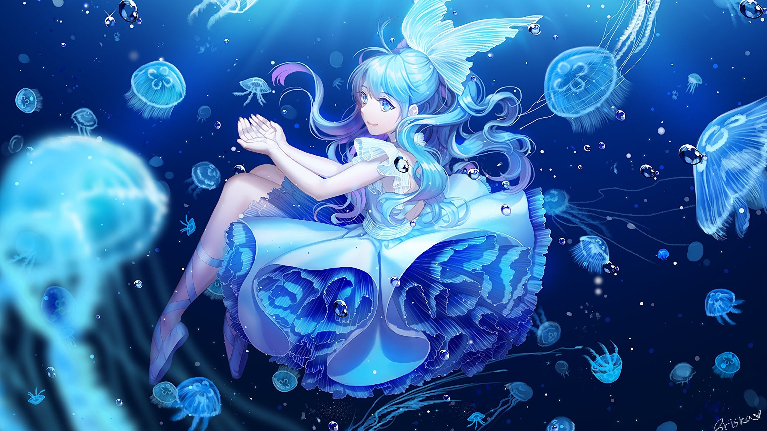 2560x1440 Anime Girl Underwater 4K Wallpaper, Desktop