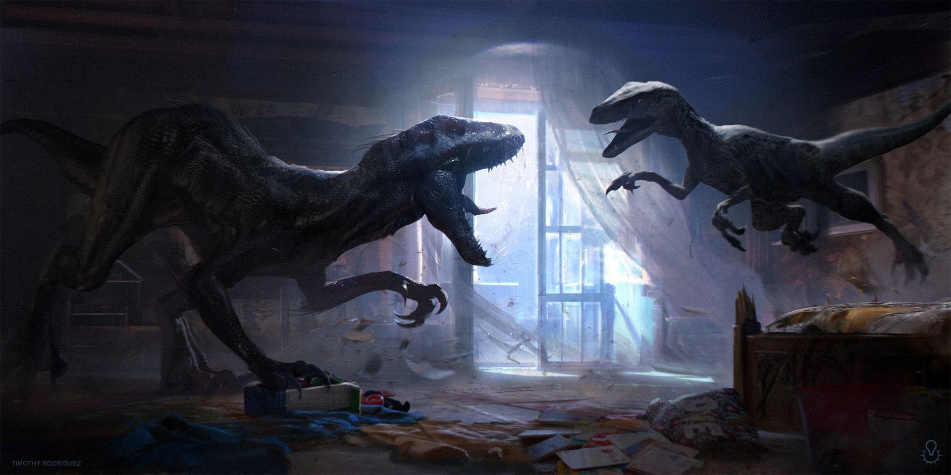 1920x960 Jurassic World: Fallen Kingdom fights Blue. Jurassic, Dual Screen