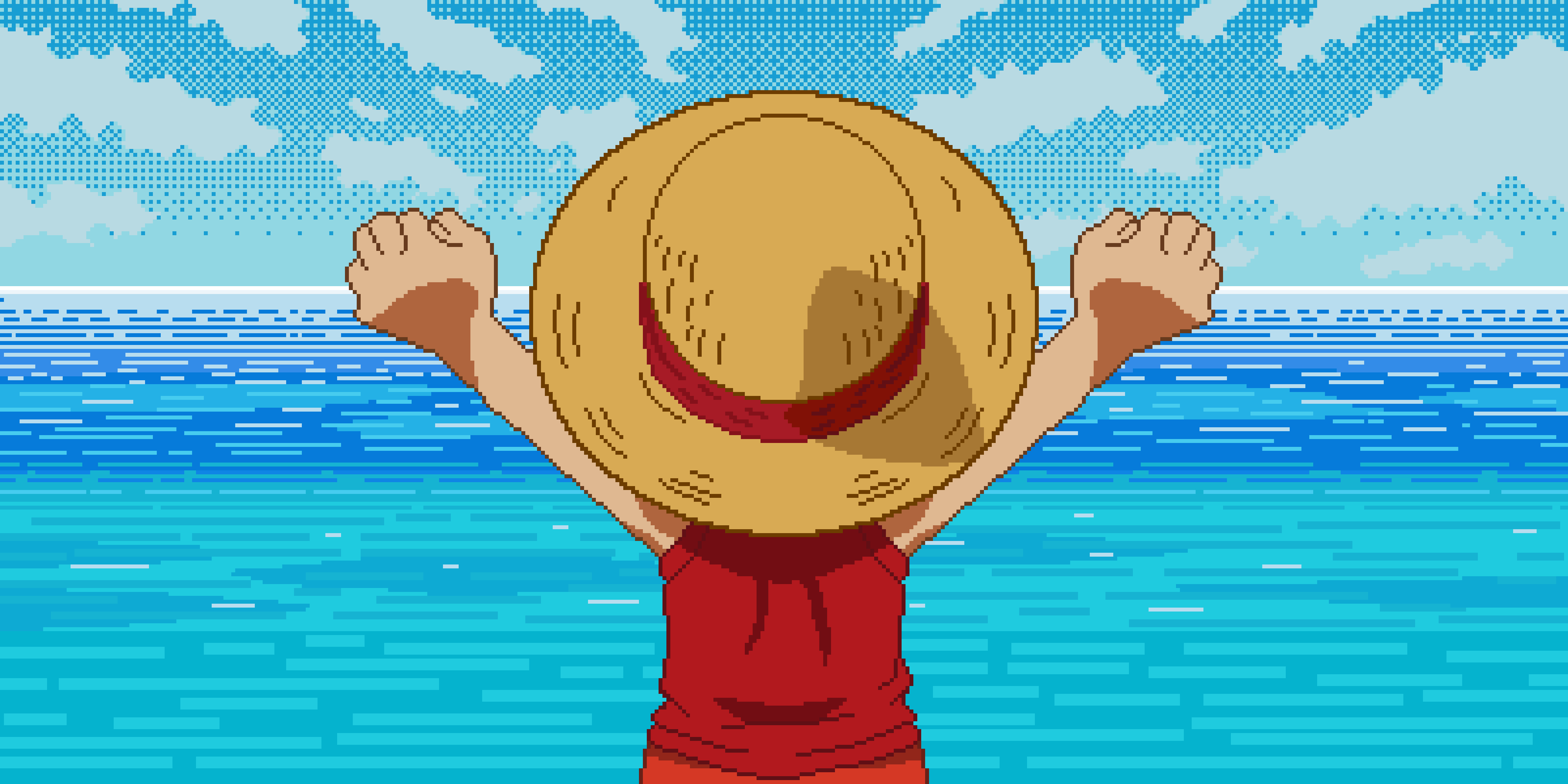 4400x2200 Pixel Art Monkey D. Luffy Anime, Dual Screen