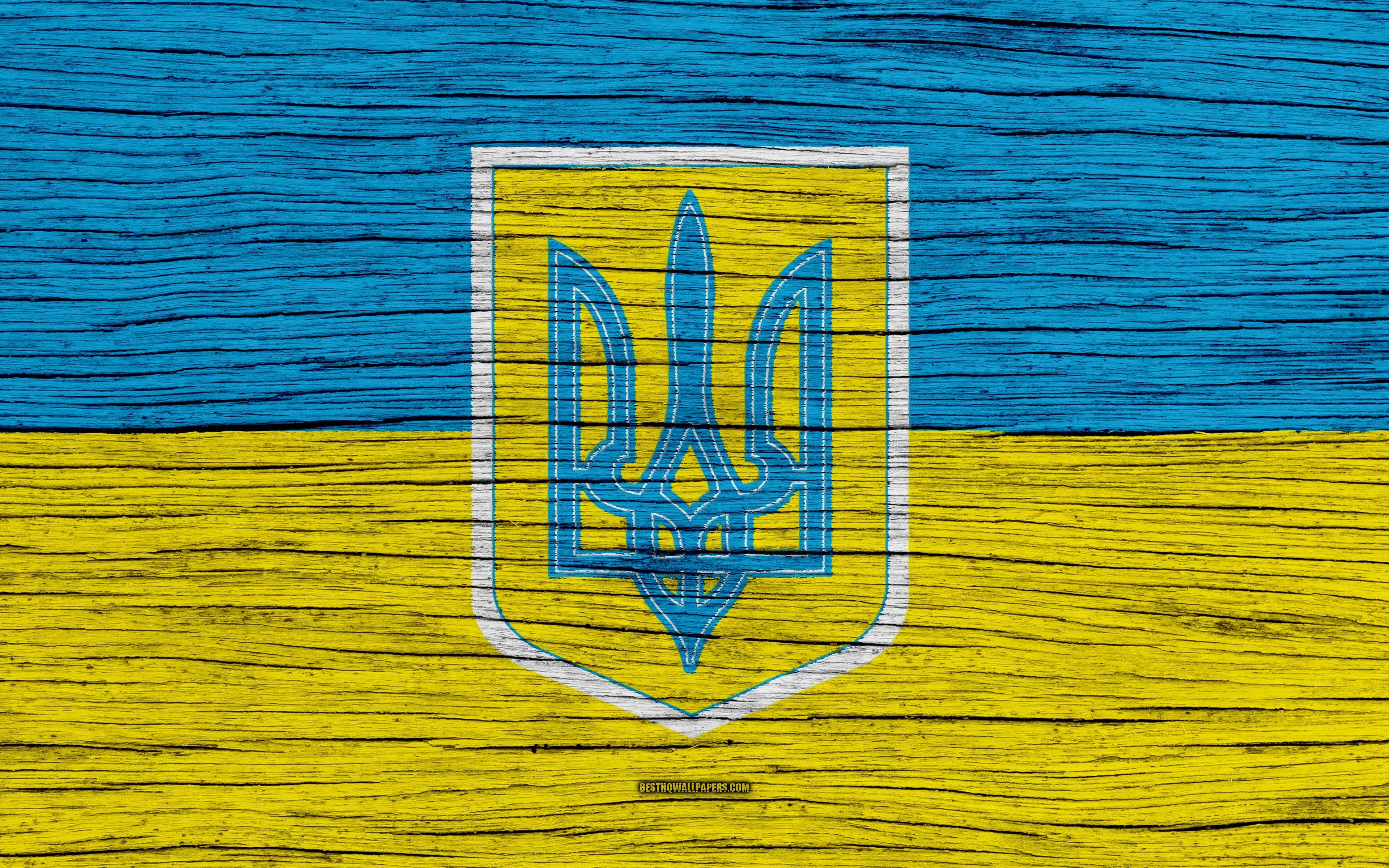 3840x2400 Download wallpaper Ukrainian flag, emblem of Ukraine, 4k, Flag, Desktop