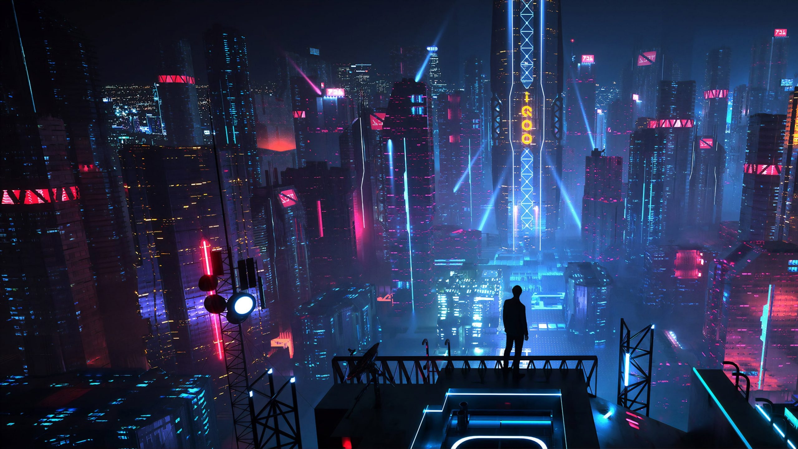 2560x1440 4K Neon City Wallpaper Free Download, Desktop