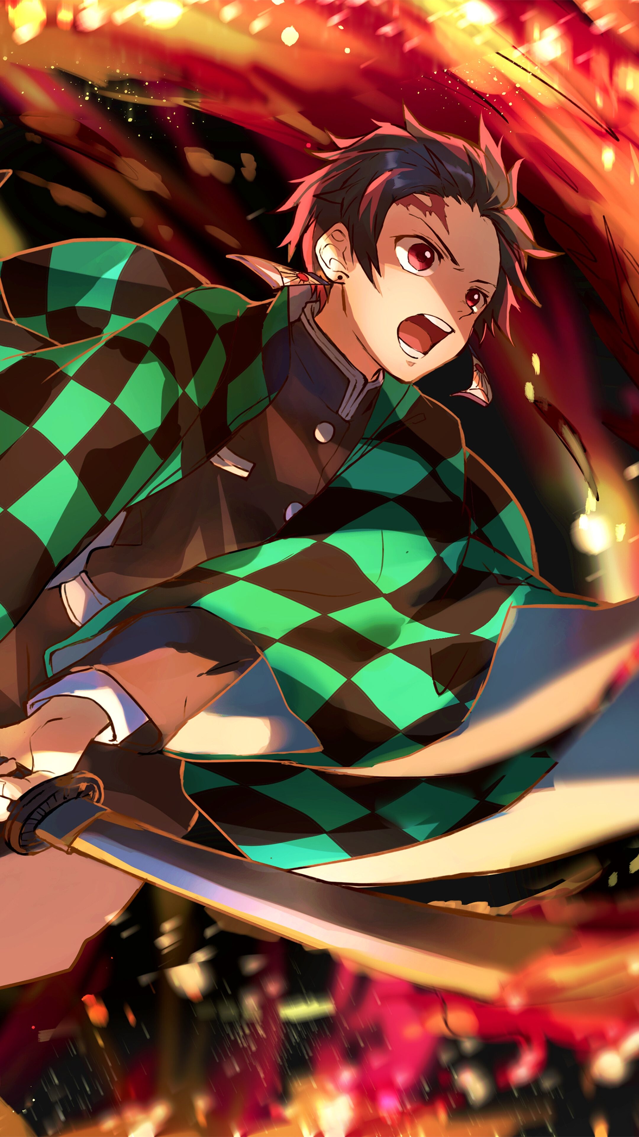 2160x3840 Tanjiro Kamado, Flame, Katana, Kimetsu no Yaiba, 4K iPhone, Phone