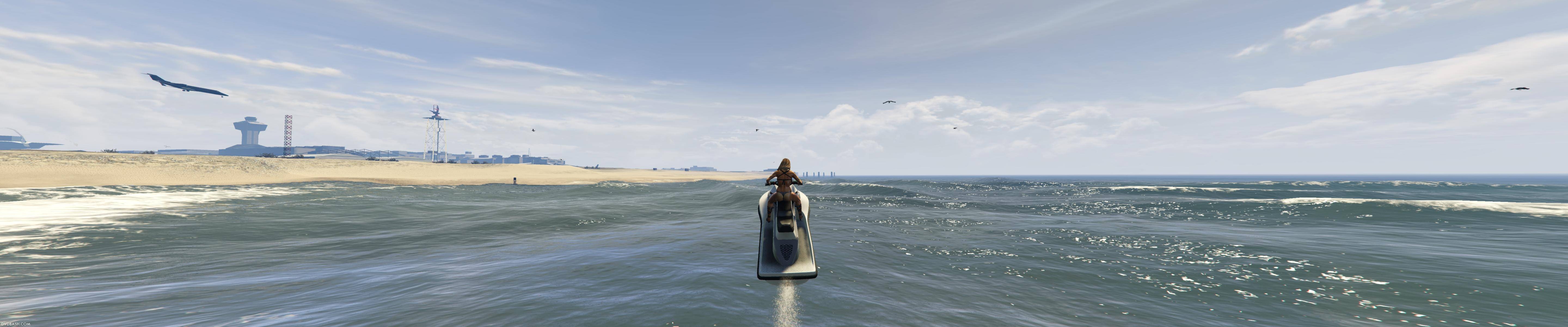 5760x1200 Widescreen Gaming GTA 5 0528 Del Perro Pier Ferris Whale Roller, Dual Screen