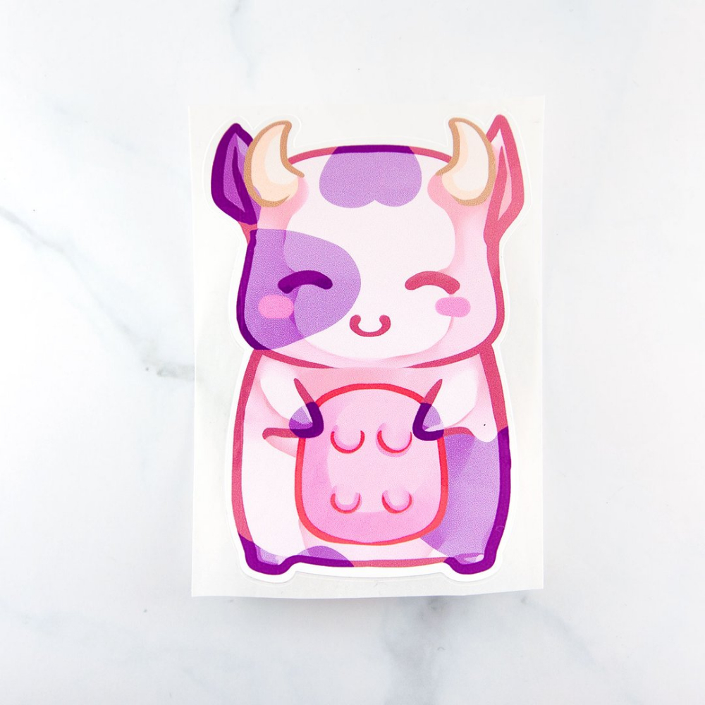 1000x1000 Kawaii chibi baby pink cow sticker strawberry pastel pink, Phone