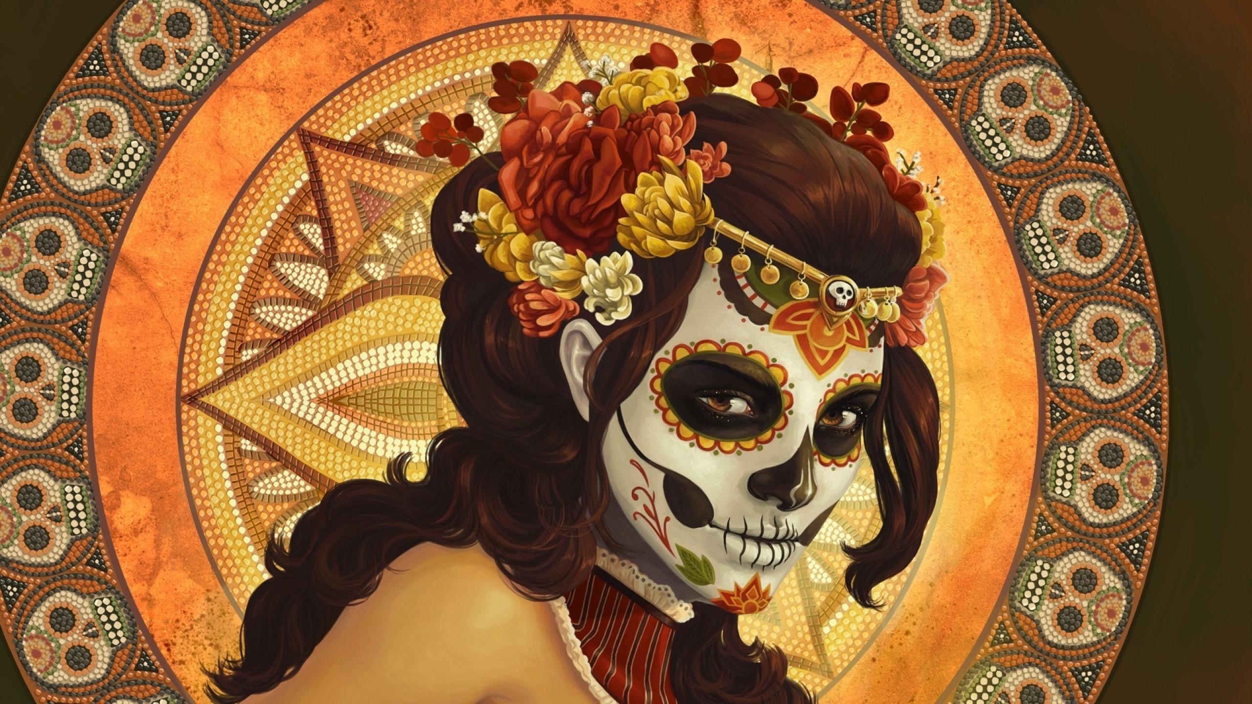 2560x1440 sugar skull dia de los muertos digital art artwork, Desktop