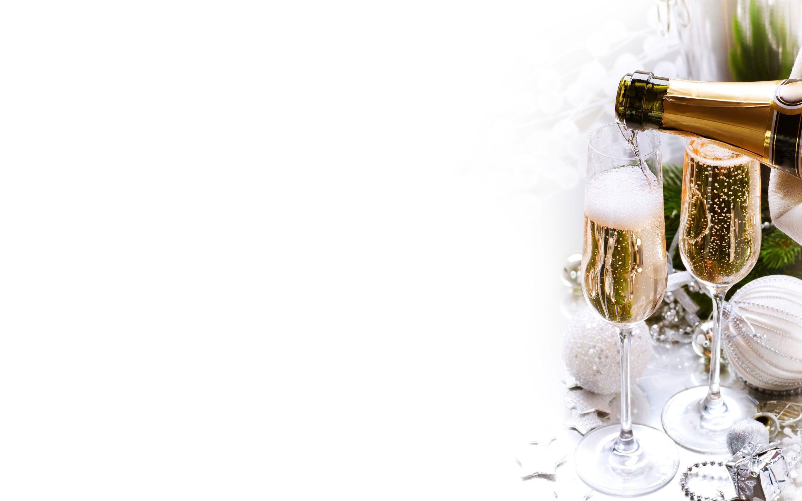 2560x1600 Christmas Decorations, Balls, Champagne, Glasses, Drink, Desktop