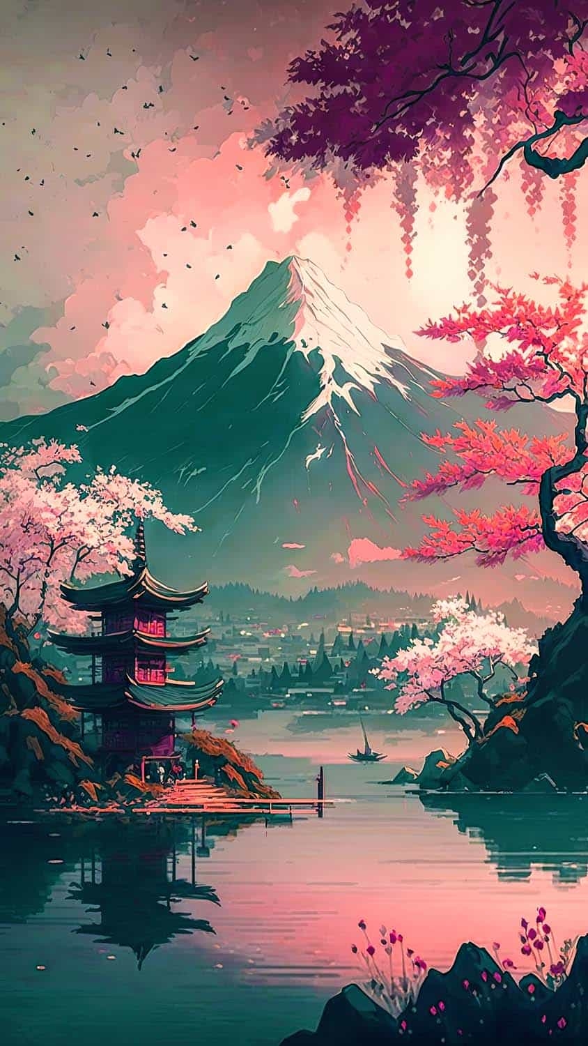 850x1500 Japan Fuji Painting iPhone Wallpaper HD, Phone