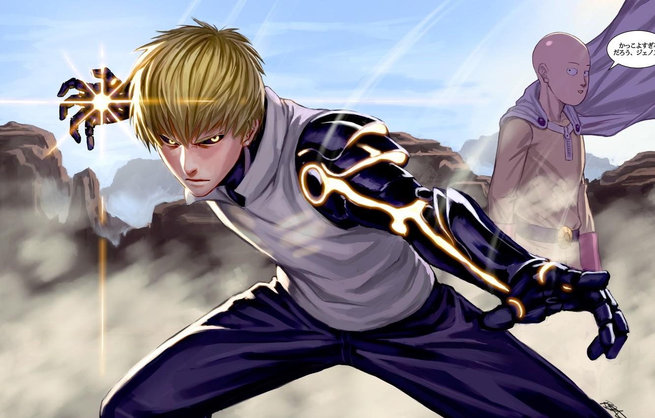 1340x850 Wallpaper anime, art, guys, cyborg, Saitama, One Punch Man, Genos, Desktop