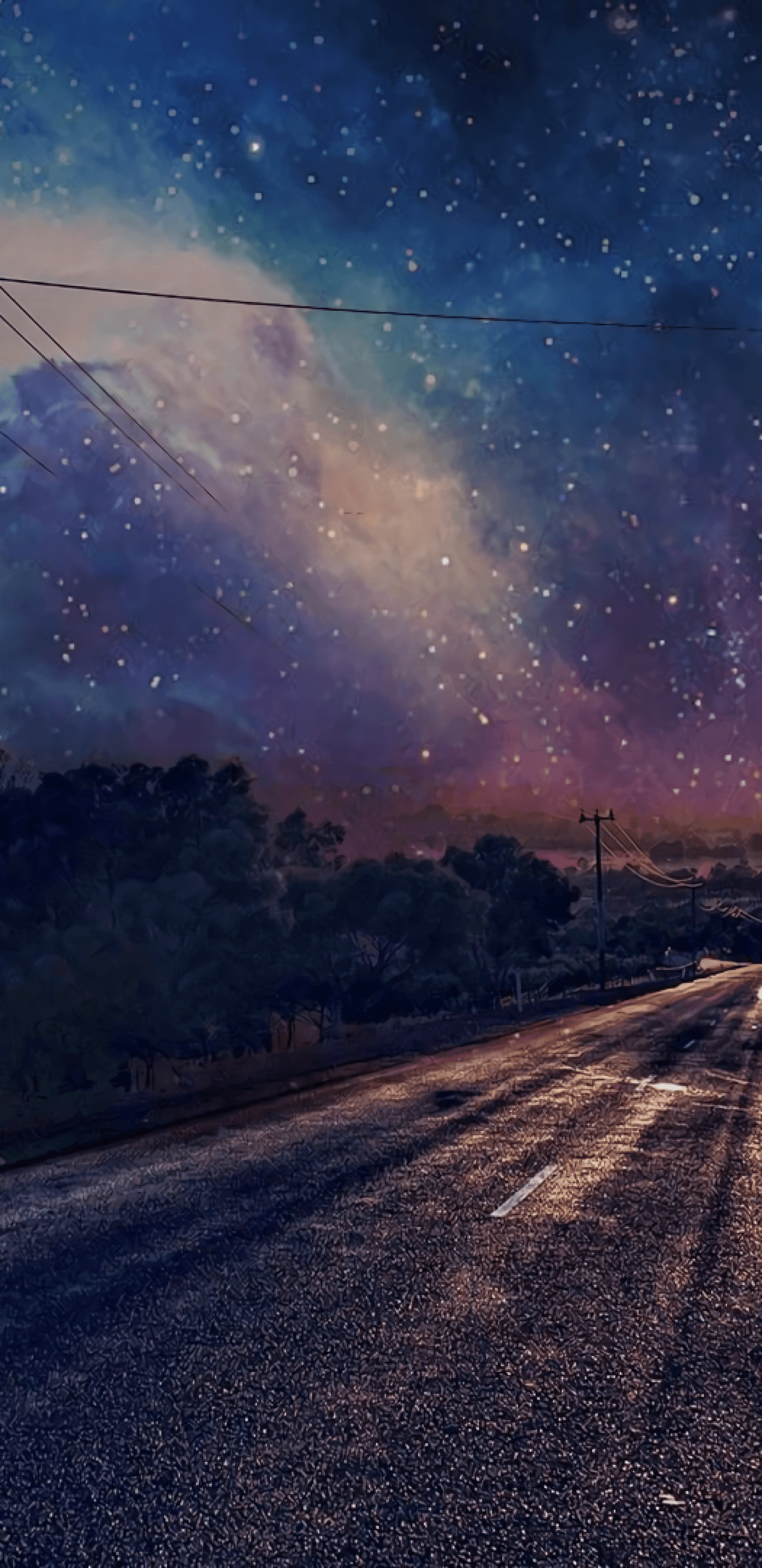 1440x2960 Download  Long Road, Sky, Stars, Night Wallpaper, Phone