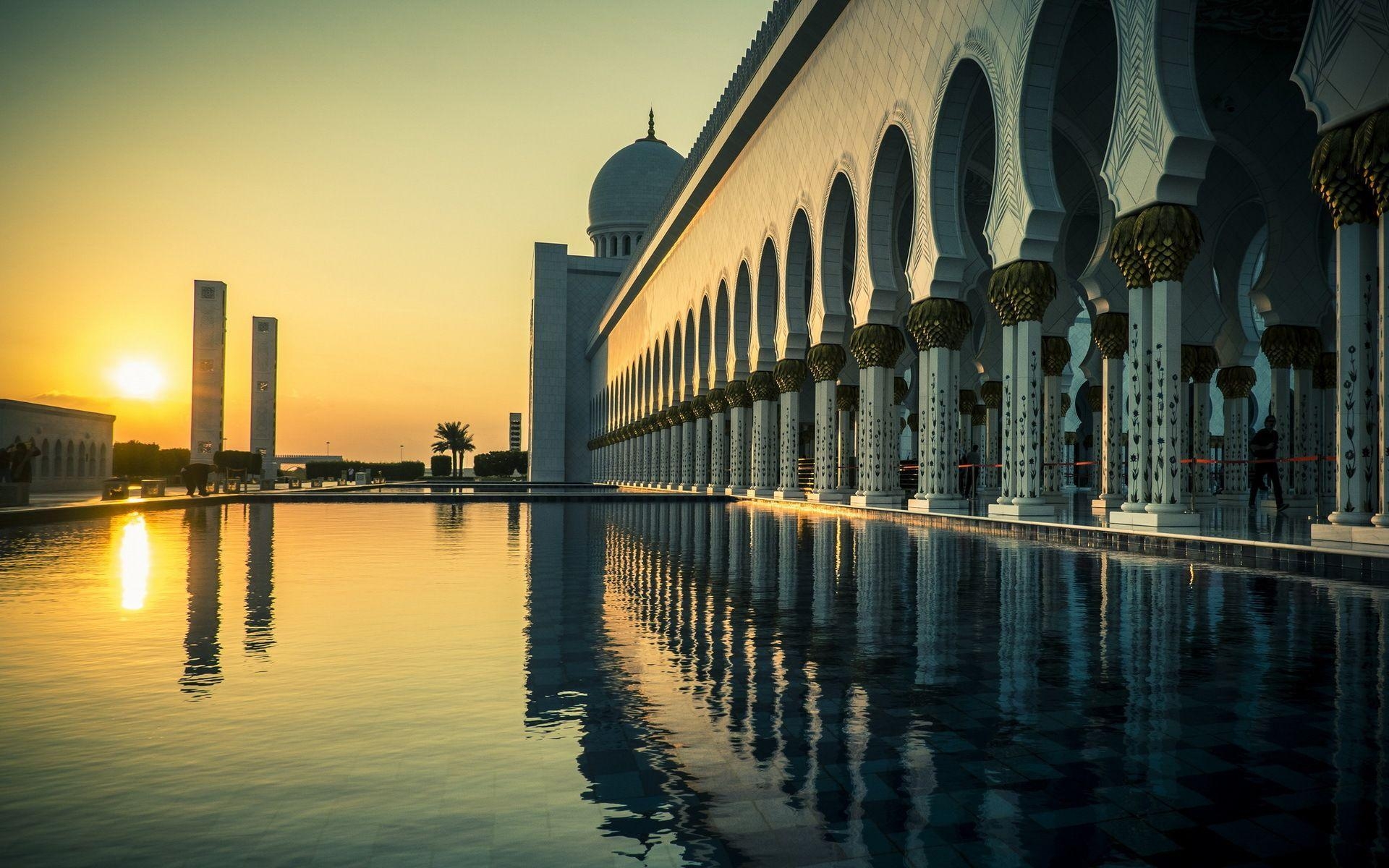 1920x1200 Grand Mosque Abu Dhabi Sunset wallpaper, Desktop