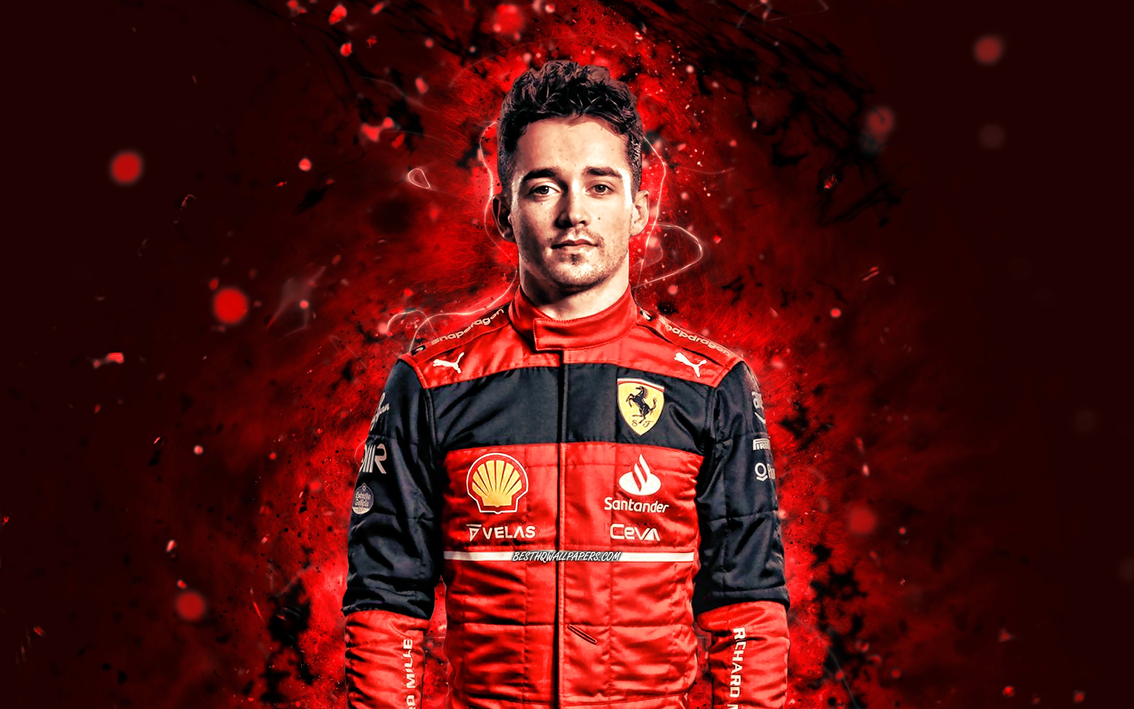 3840x2400 Download wallpaper Charles Leclerc, 4k, red neon lights, Formula Scuderia Ferrari, creative, Ferrari Ferrari, Charles Leclerc Ferrari, Charles Leclerc 4K for desktop with resolution. High Quality HD picture wallpaper, Desktop