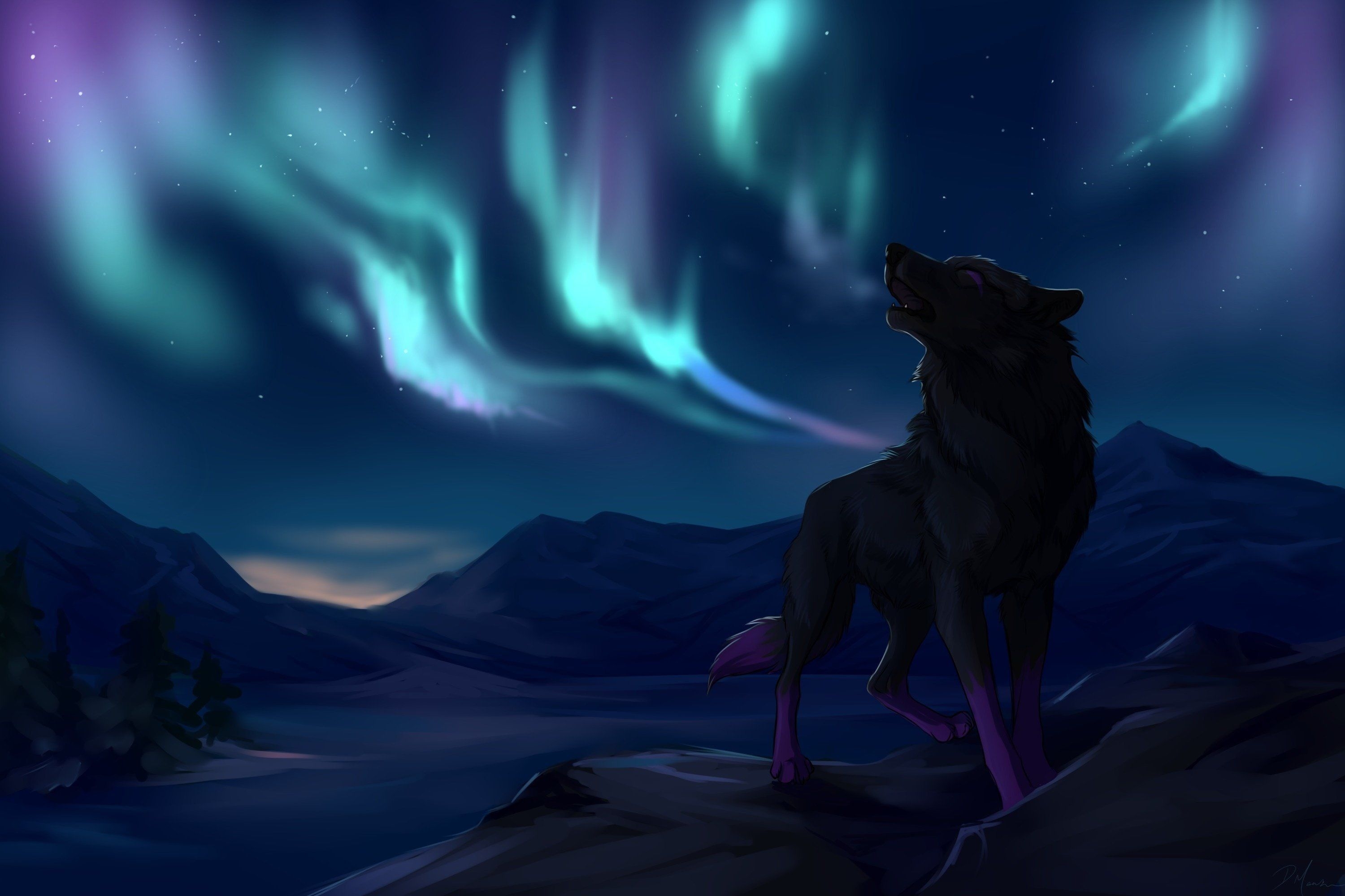 3000x2000 Animated Wolf Wallpaper On Wallpaperplay Northern Lights, Desktop