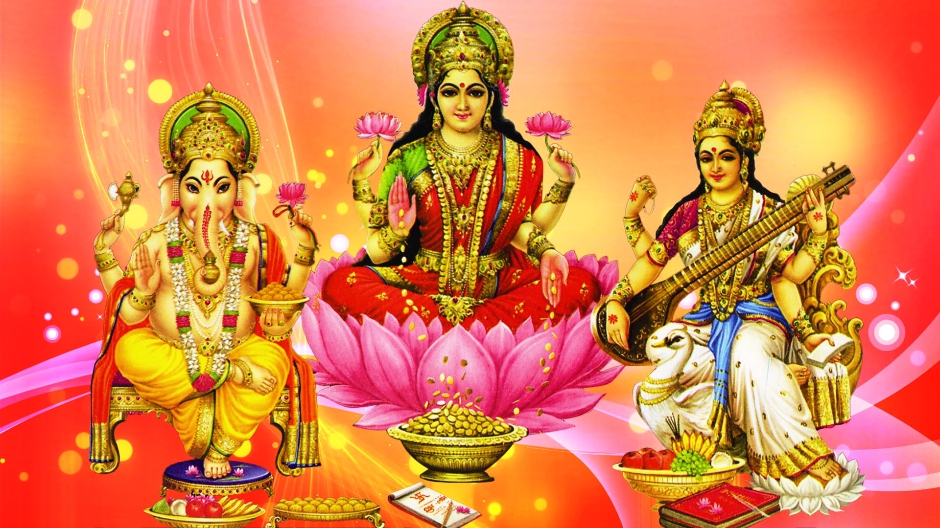 1920x1080 Laxmi Ganesh Saraswati HD, Desktop