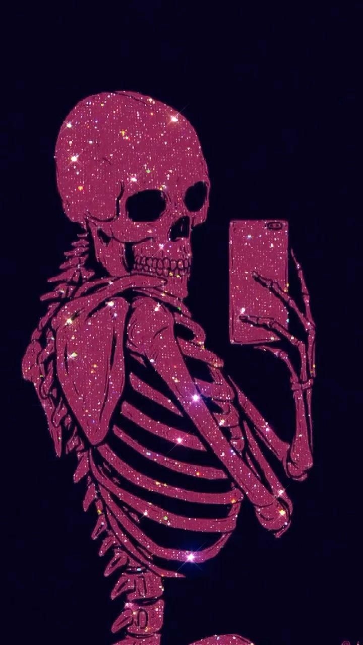 720x1280 Animated Aesthetic Skeleton Valentine's Day Skeleton. Glitter wallpaper, iPhone wallpaper, Cute background, Phone