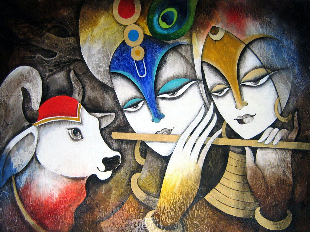 1030x770 Radha With Krishna Glass Painting Wallpaper, Krishna And Radha Painting, Desktop