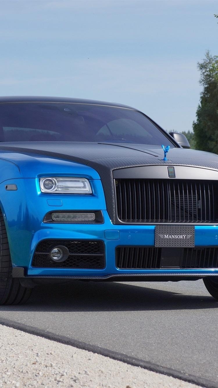 750x1340 Mansory Rolls Royce Wraith Blue Luxury Car Front View, Phone