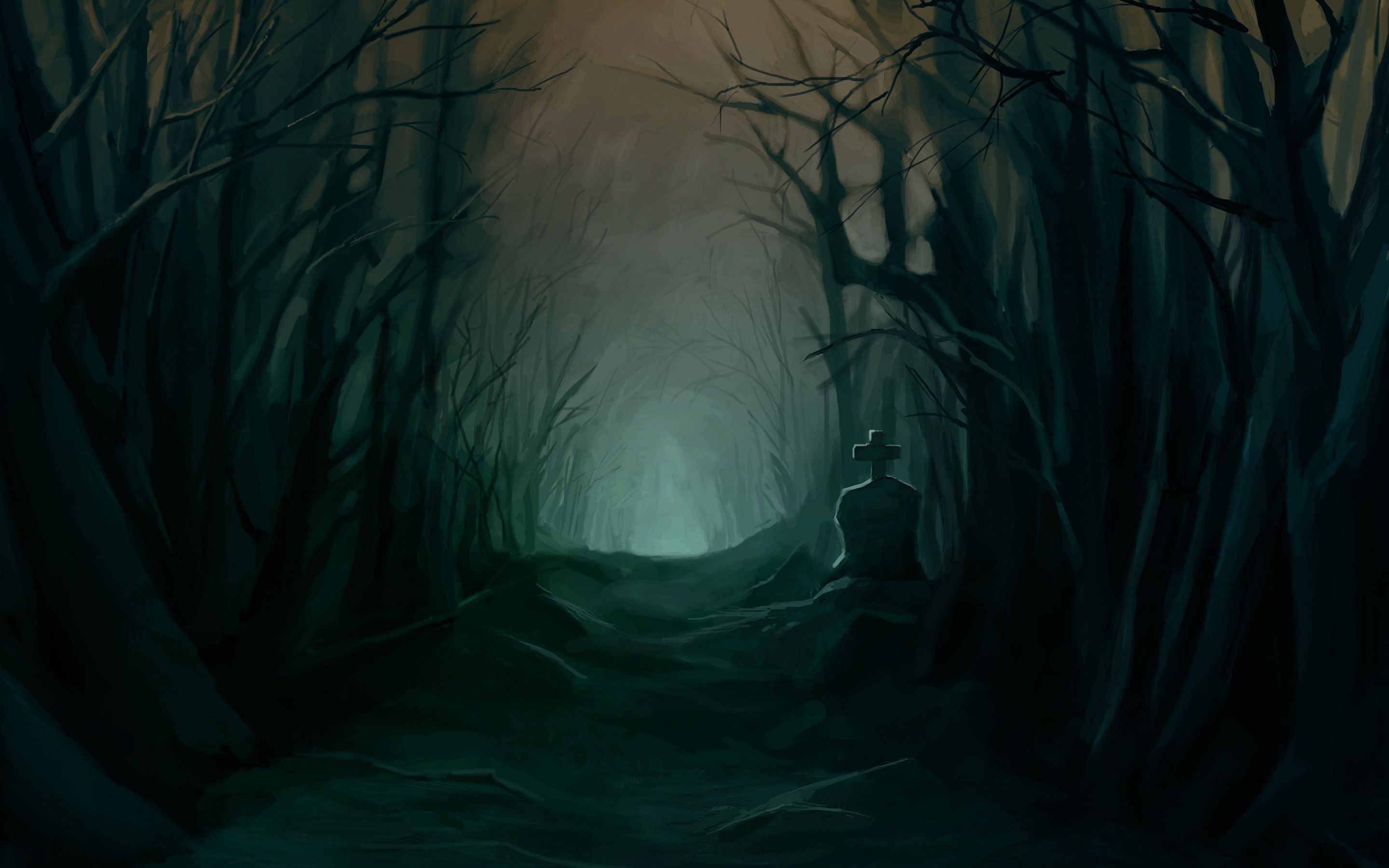 2880x1800 Download  Dark Forest, Creepy, Grave, Path, Scary, Trees, Desktop