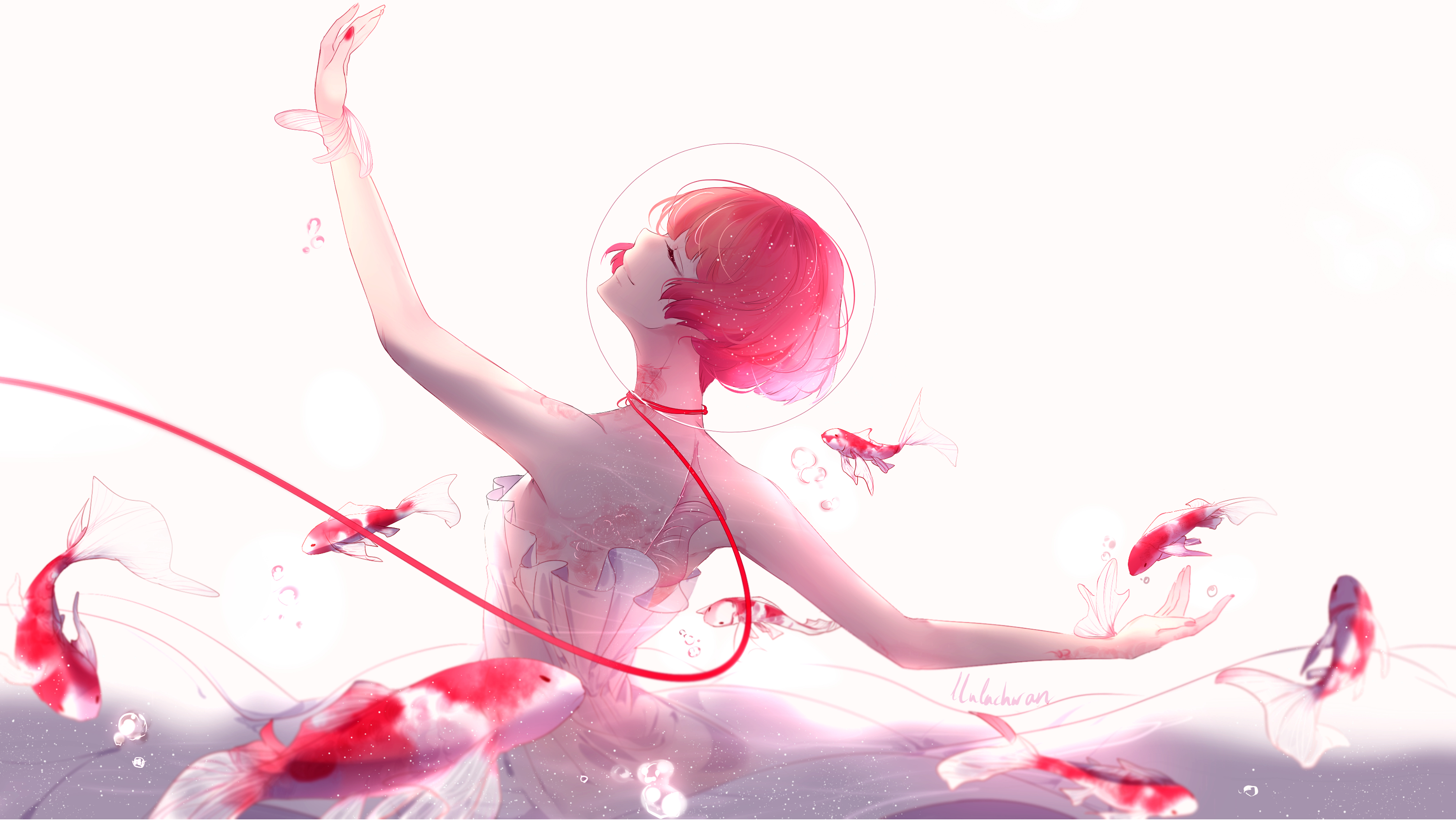 3910x2200 #Ballet dancer, K, #Anime girl, #Koi fishes, #Pink, Desktop