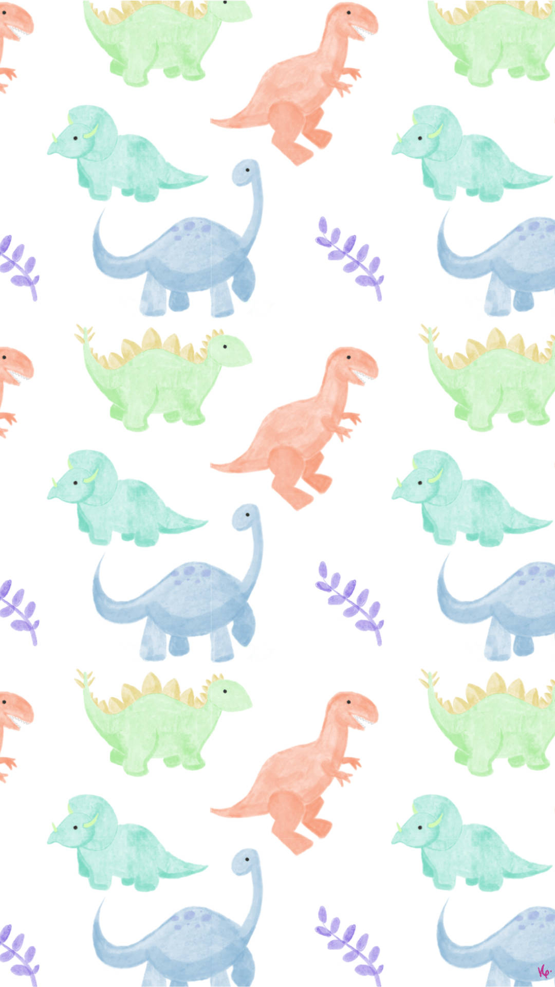 1080x1920 Download Cute Dinosaur Phone Watercolor Style Wallpaper, Phone