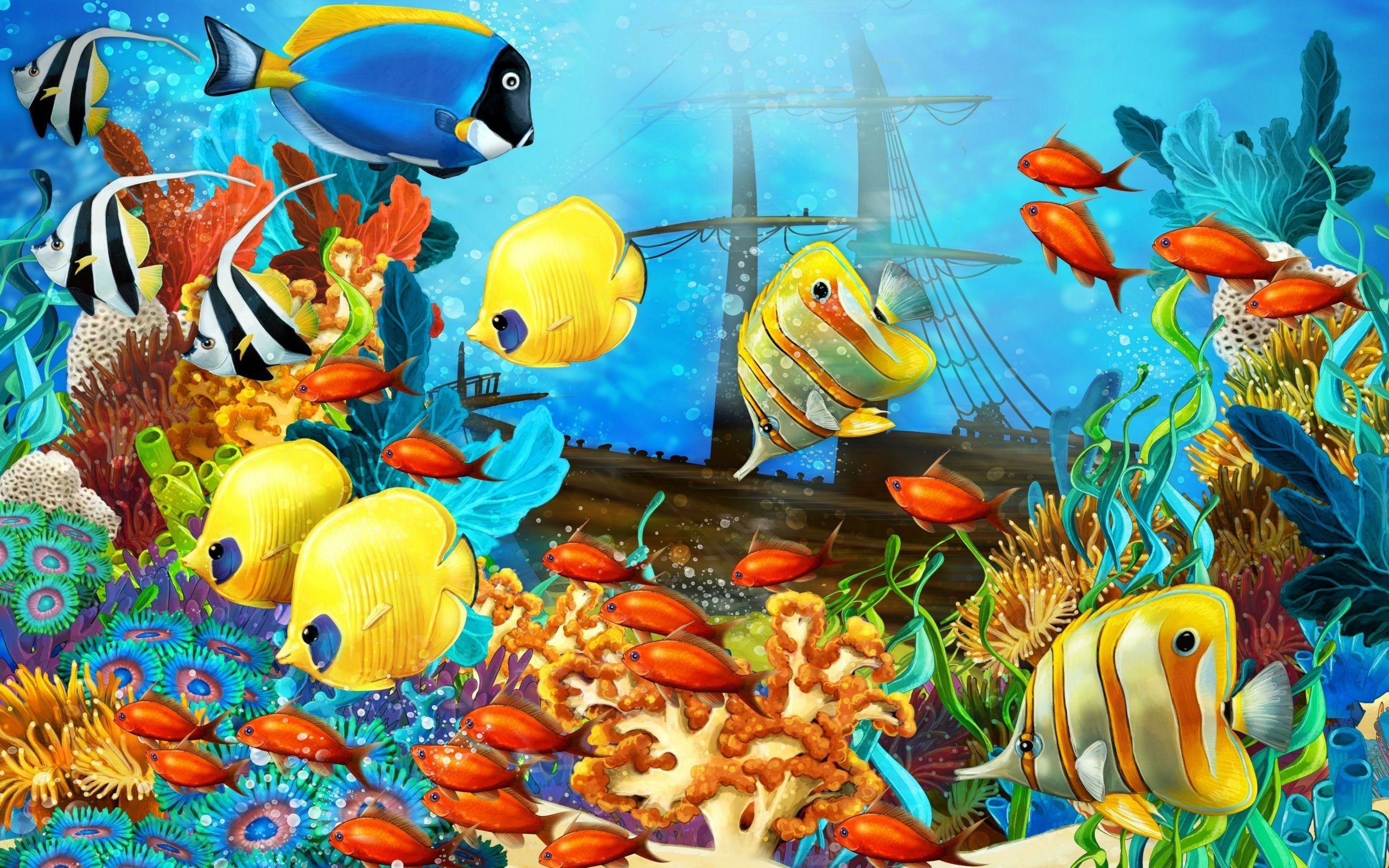 2560x1600 marine life wallpaper, fish, coral reef fish, marine biology, organism, fish, natural environment, coral reef, goldfish, pomacentridae, feeder fish, Desktop