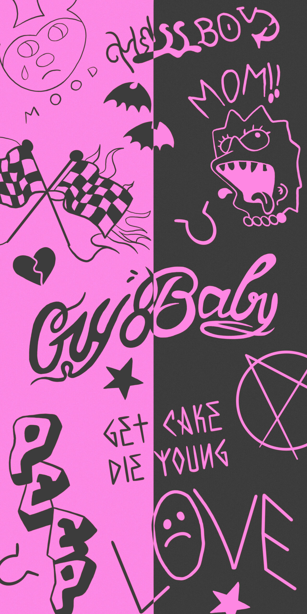 1280x2560 Lil Peep Tattoos Pink & Black Wallpaper, Phone