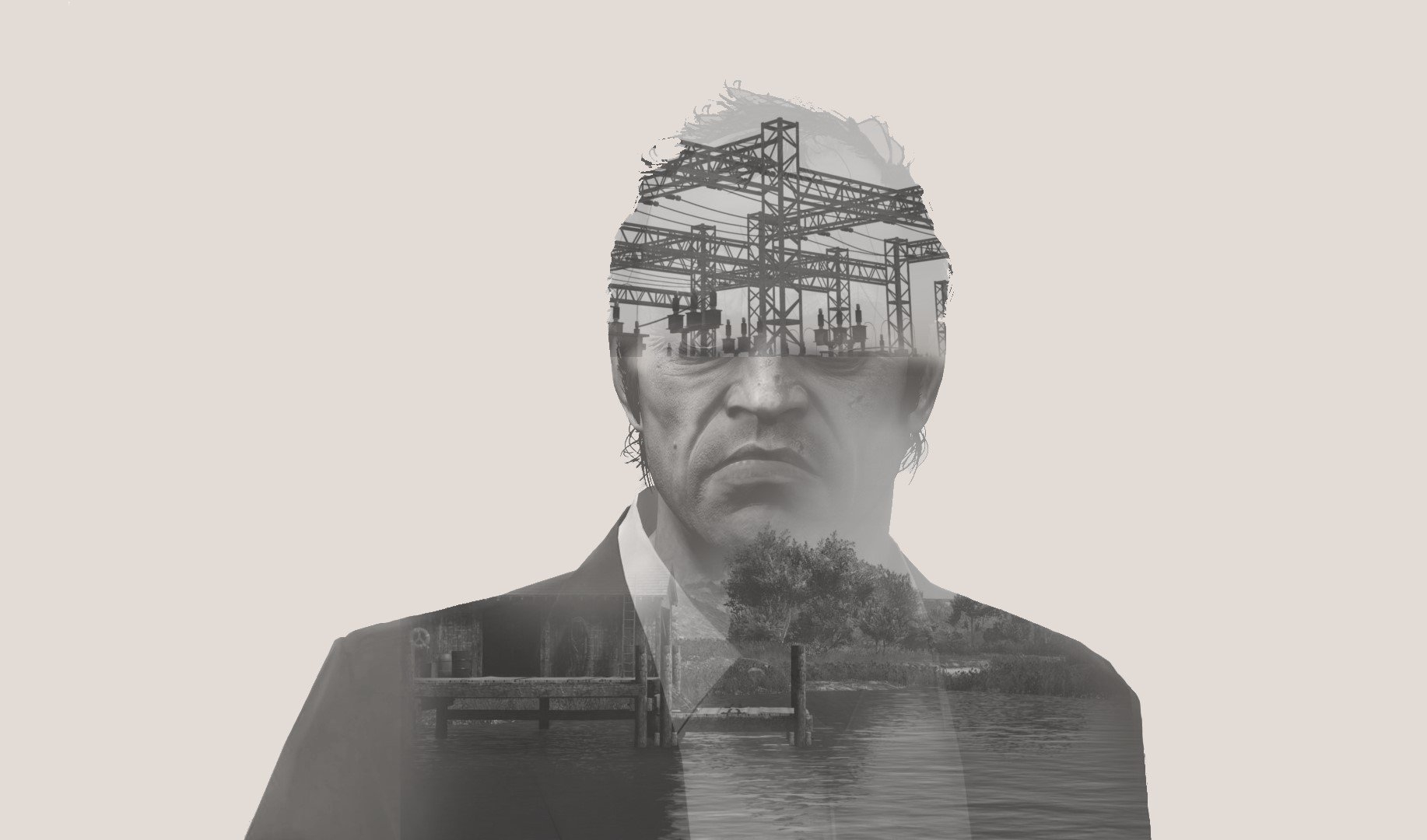 1840x1080 Trevor Philips, True Detective, Grand Theft Auto V, TV, Monochrome, Grand Theft Auto, Double exposure Wallpaper HD / Desktop and Mobile Background, Desktop