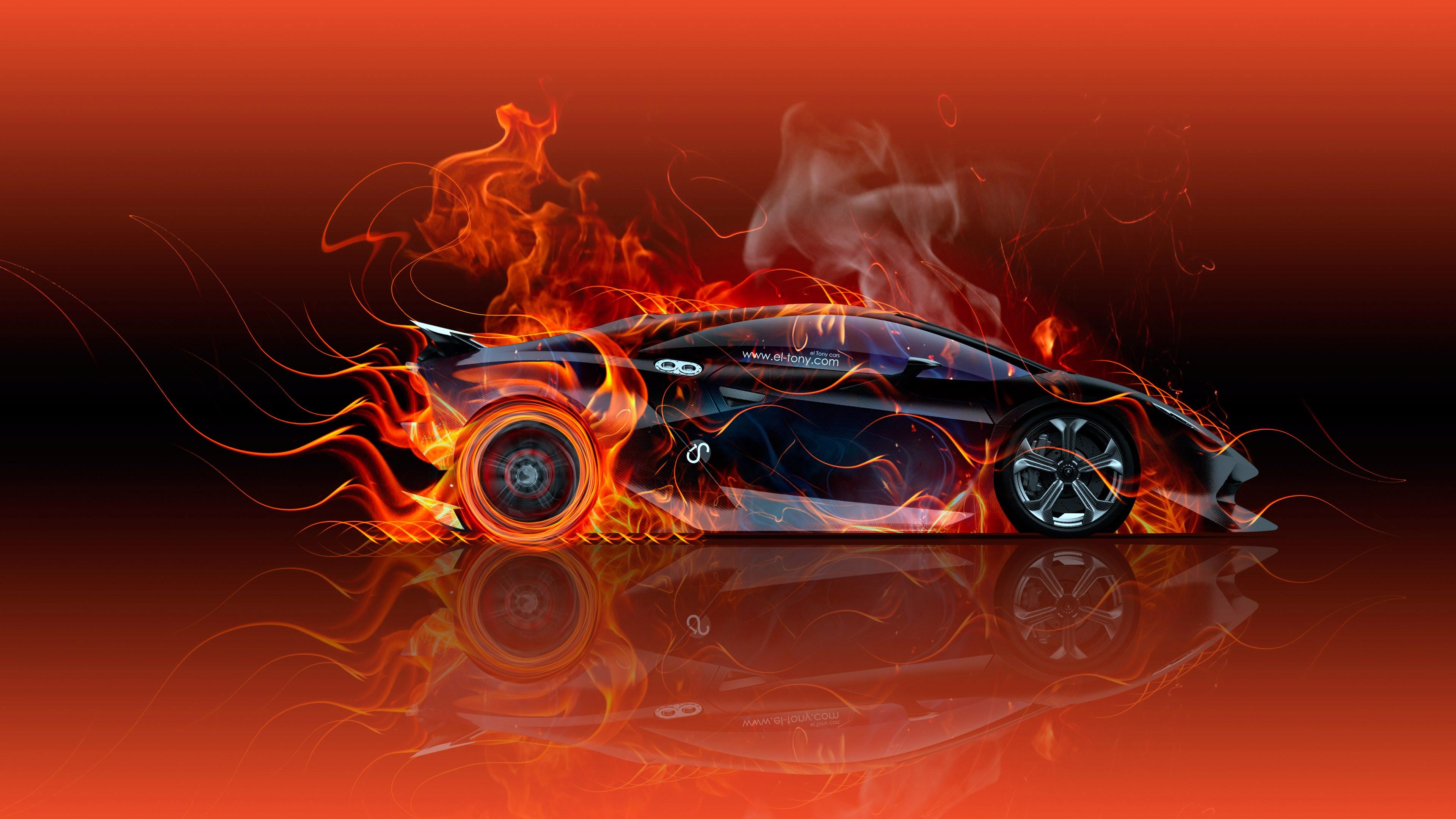 3840x2160 Lamborghini Sesto Elemento Side Fire Car 2015 Wallpaper el, Desktop